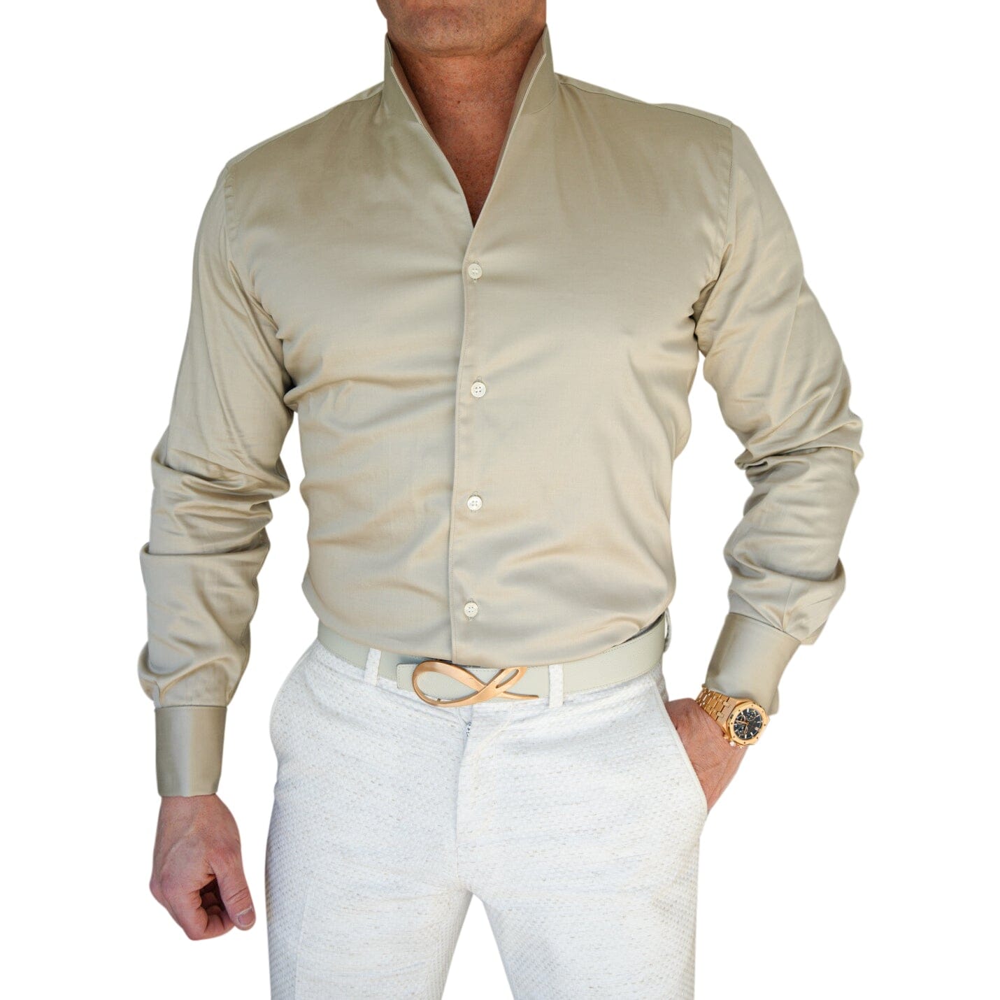 nude dress shirt Men's Basic Solid Color Button Up Dress Shirt (Beige) Beige / X-Large/17-17.5 Neck/36-37 Sleeve