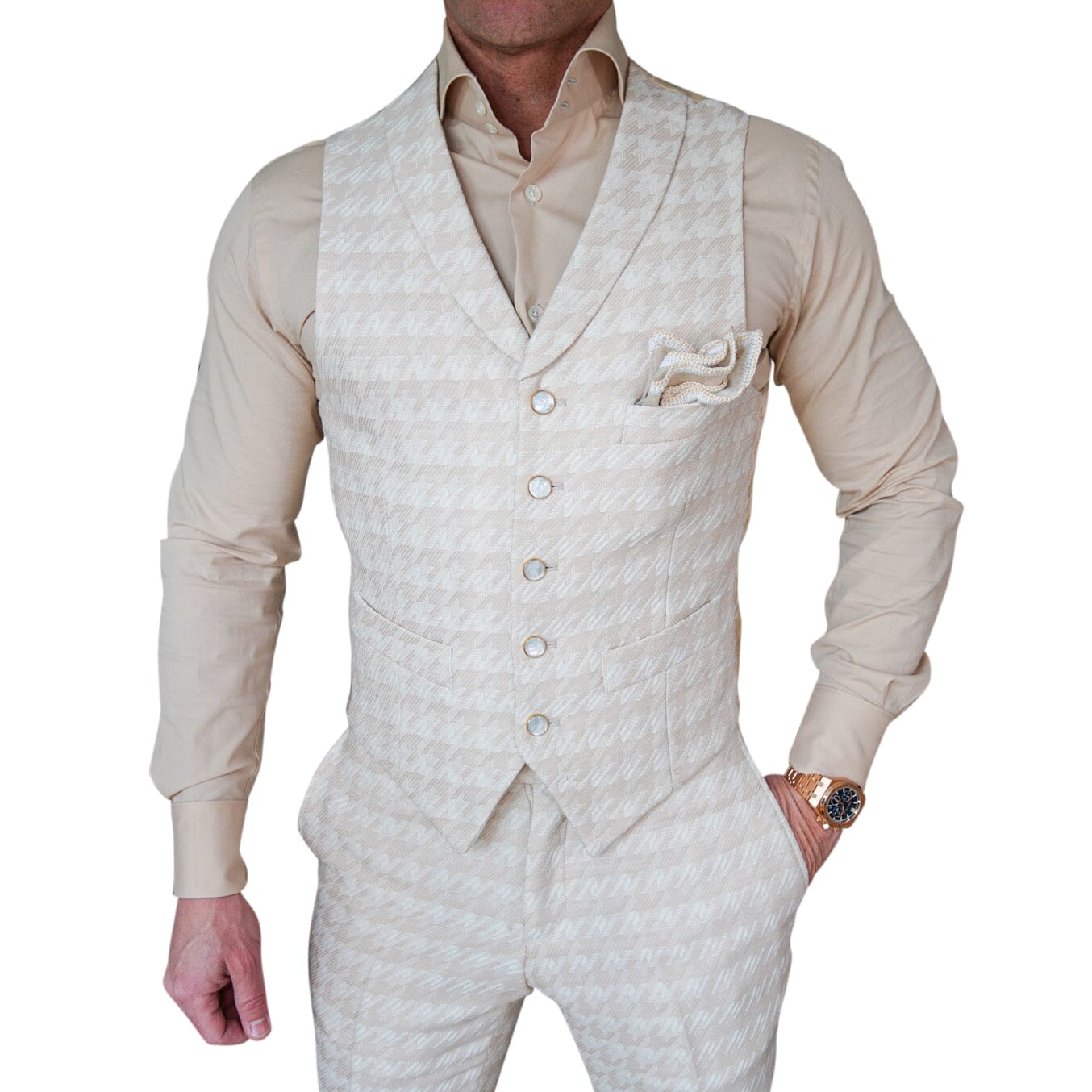 Cashew Crema Houndstooth Ciottoli Waistcoat
