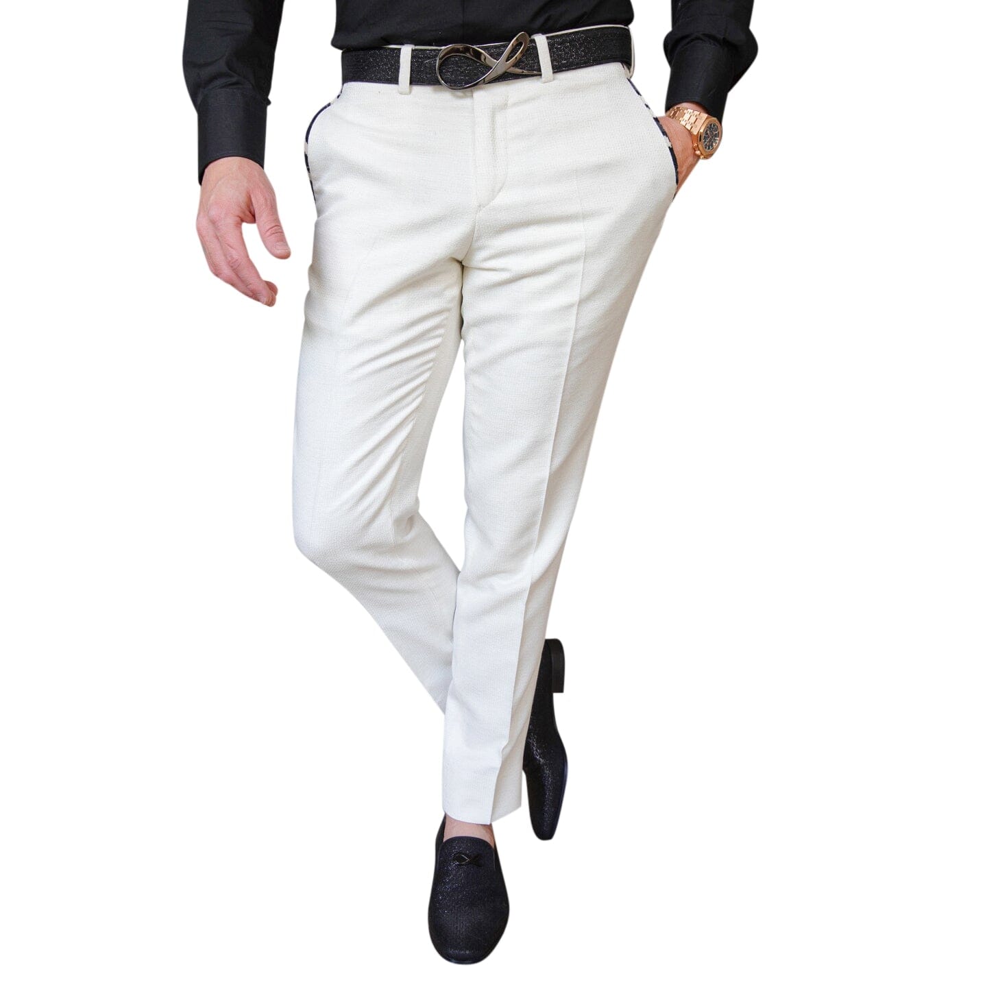 Latte Lino Houndstooth Trousers