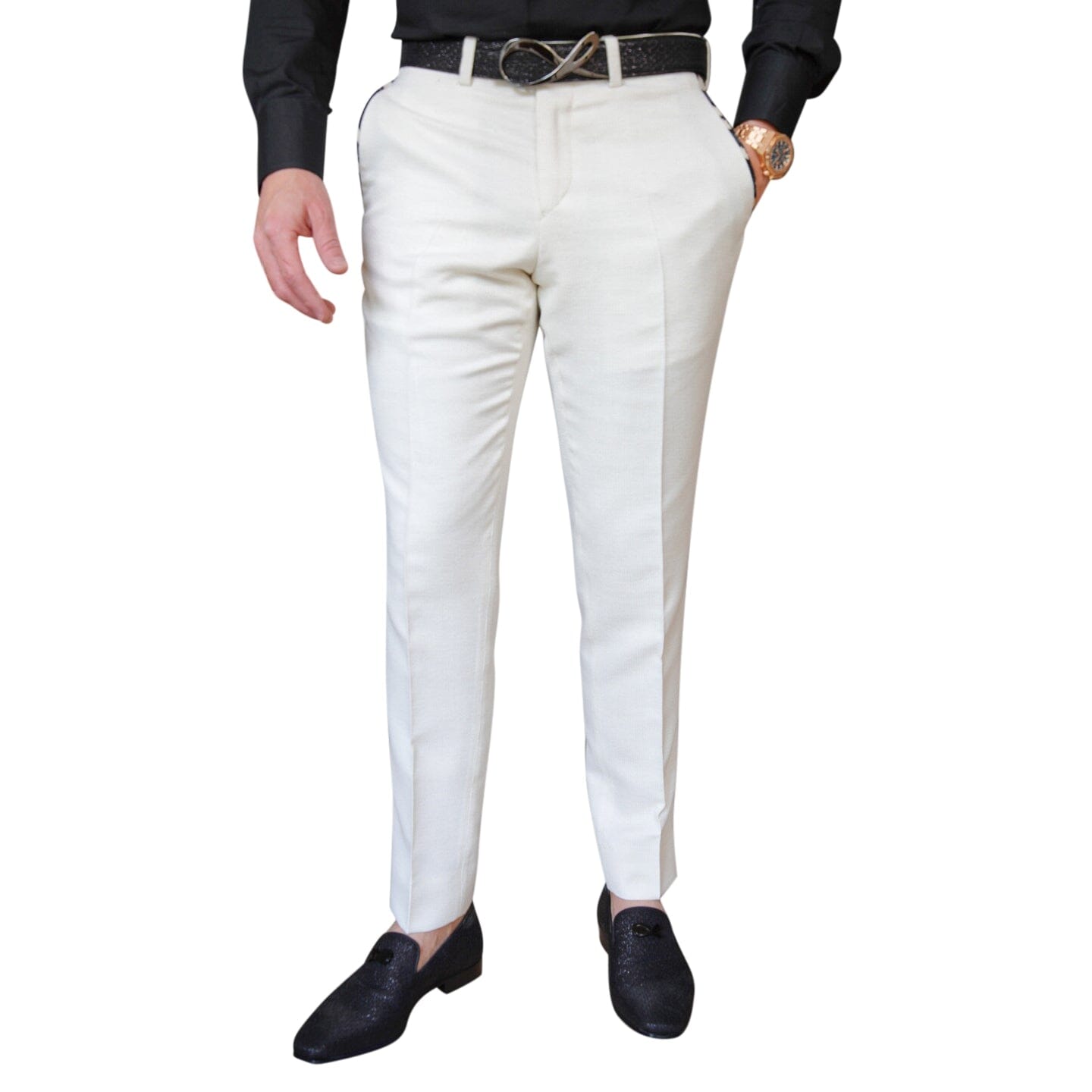 Latte Lino Houndstooth Trousers