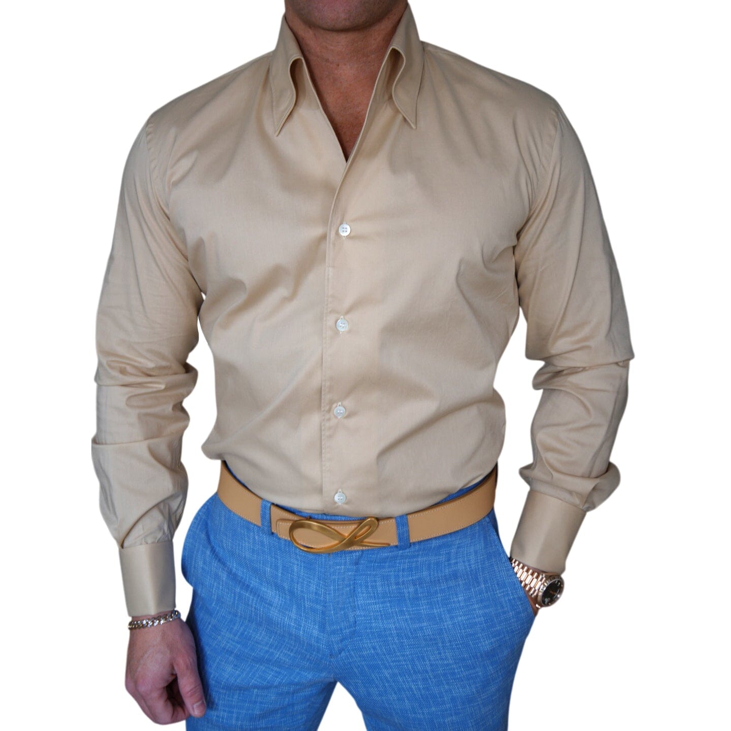 Khaki Pointed Solopezzo Dress Shirt