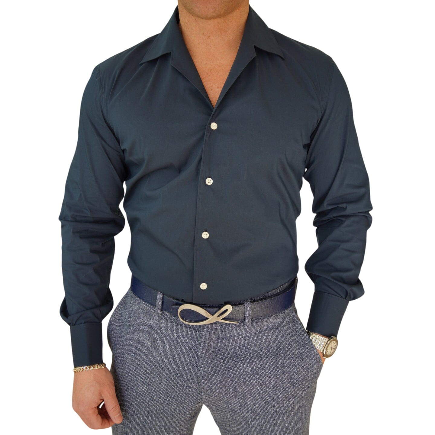 Navy Retro Solopezzo Dress Shirt