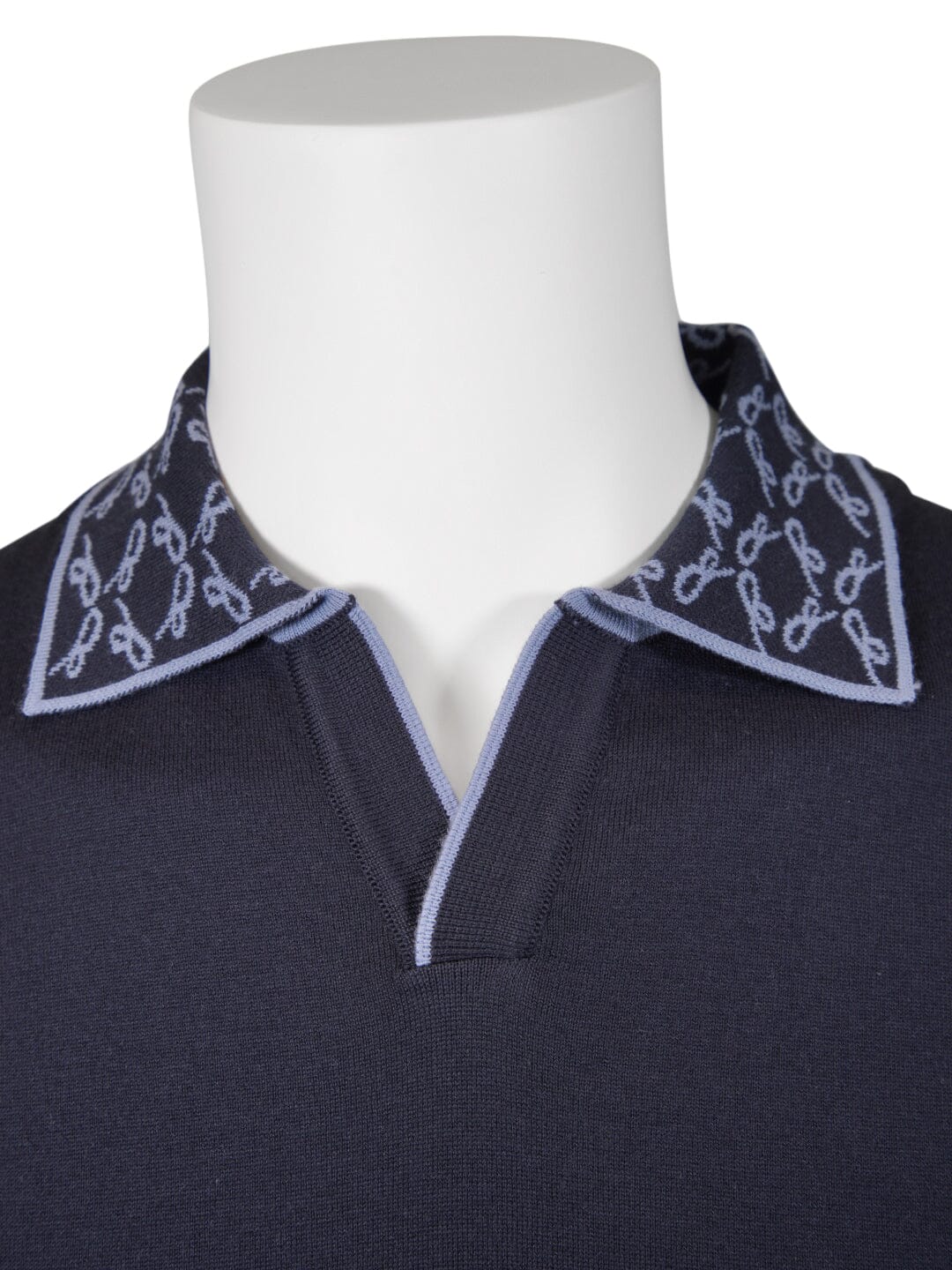 Indaco Signature Logo Knit Contrast V Neck Polo