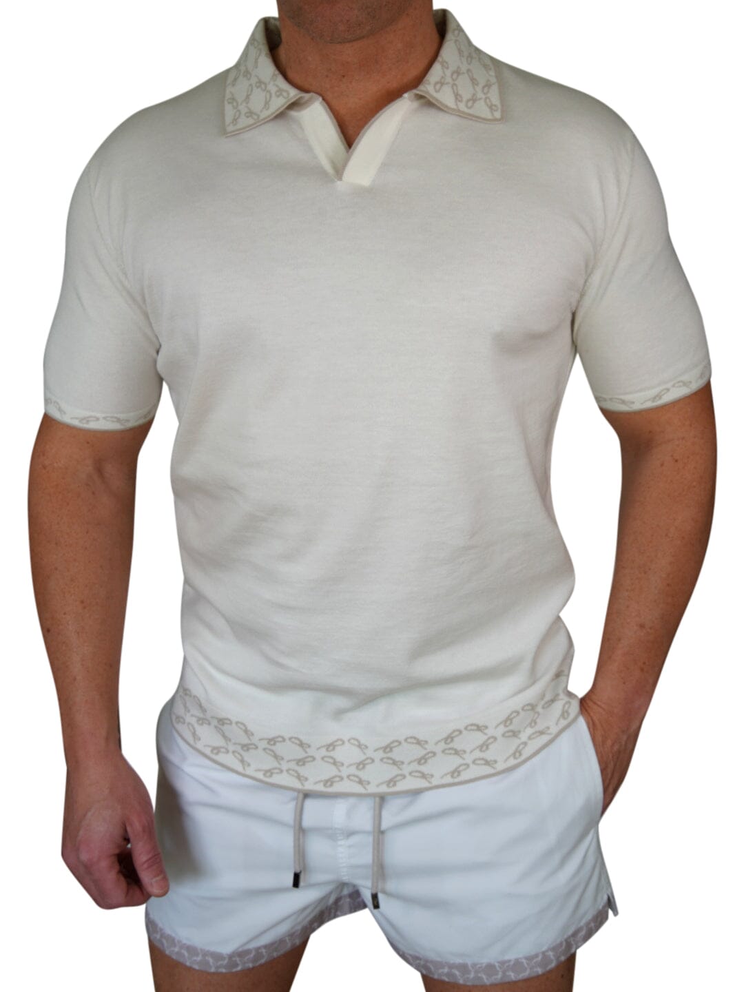 Avorio Signature Logo Knit Contrast V Neck Polo