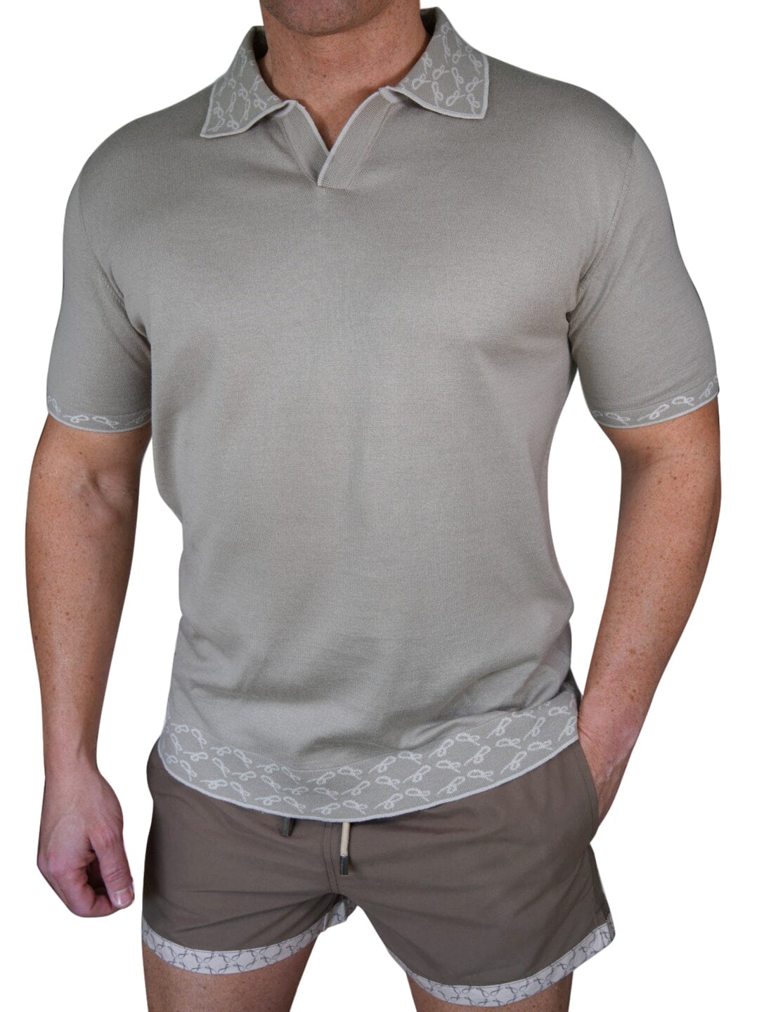 Tortora Signature Logo Knit Contrast V Neck Polo