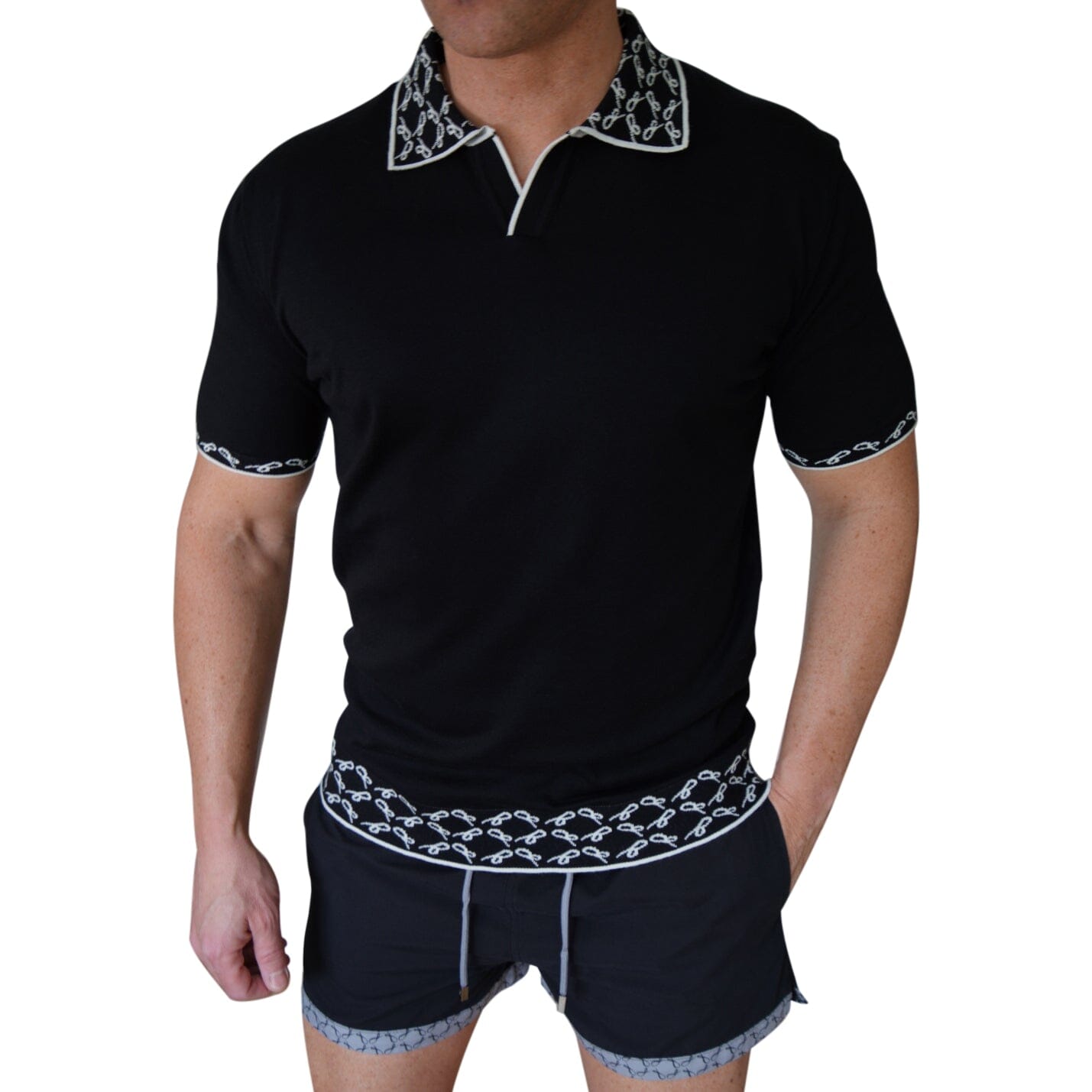 Nero Signature Logo Knit Contrast V Neck Polo