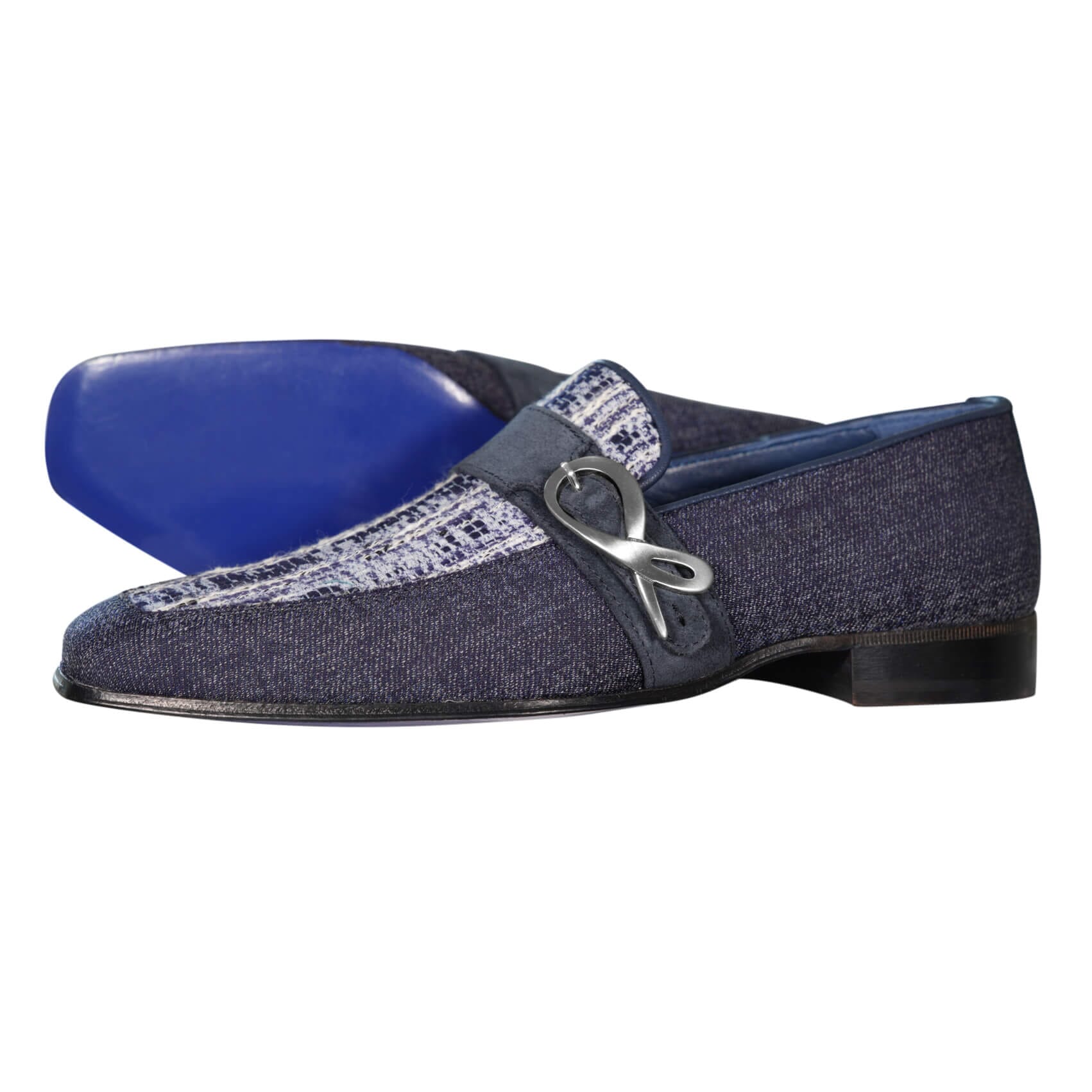 Vintage Denim Tweed Silver Monk Loafer