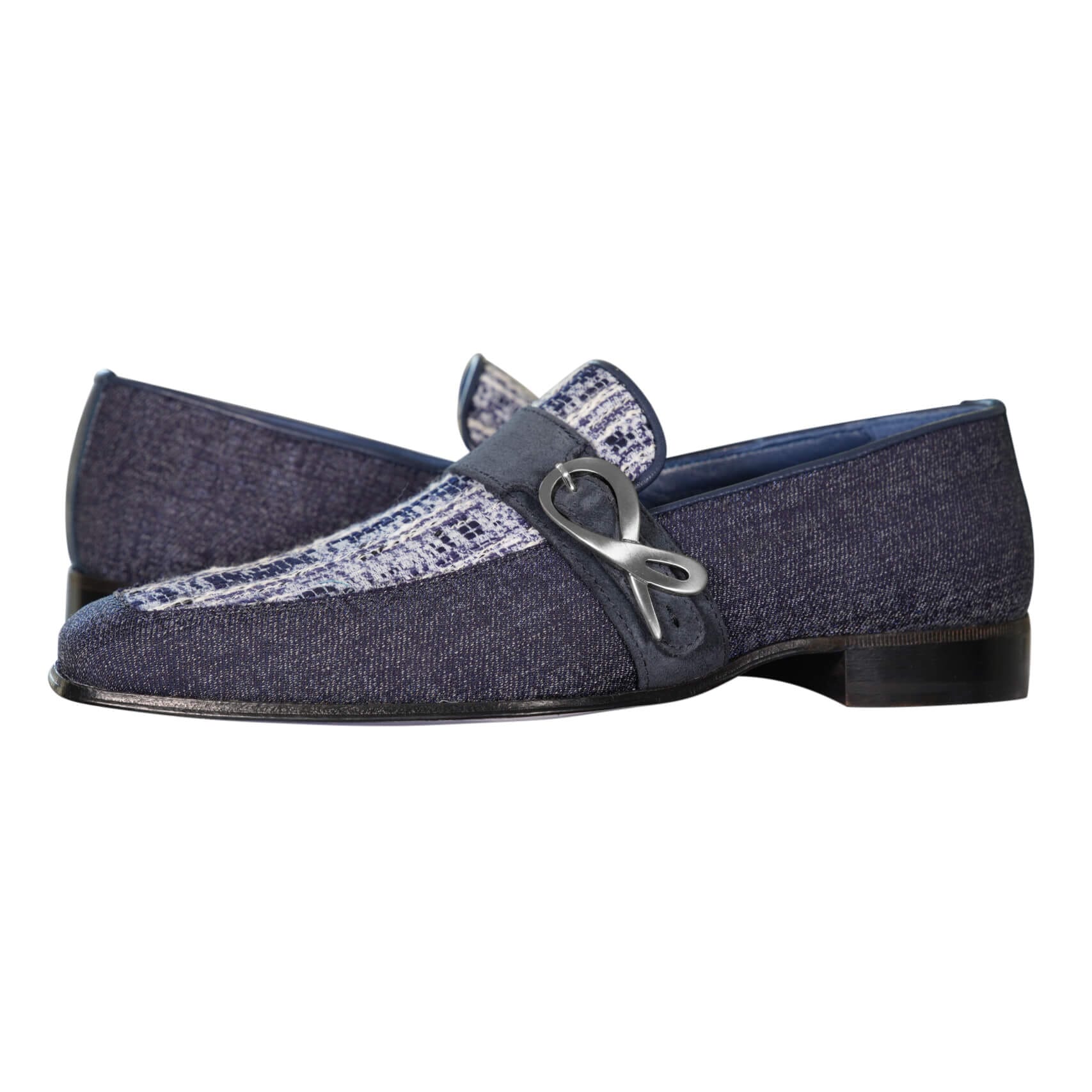 Vintage Denim Tweed Silver Monk Loafer