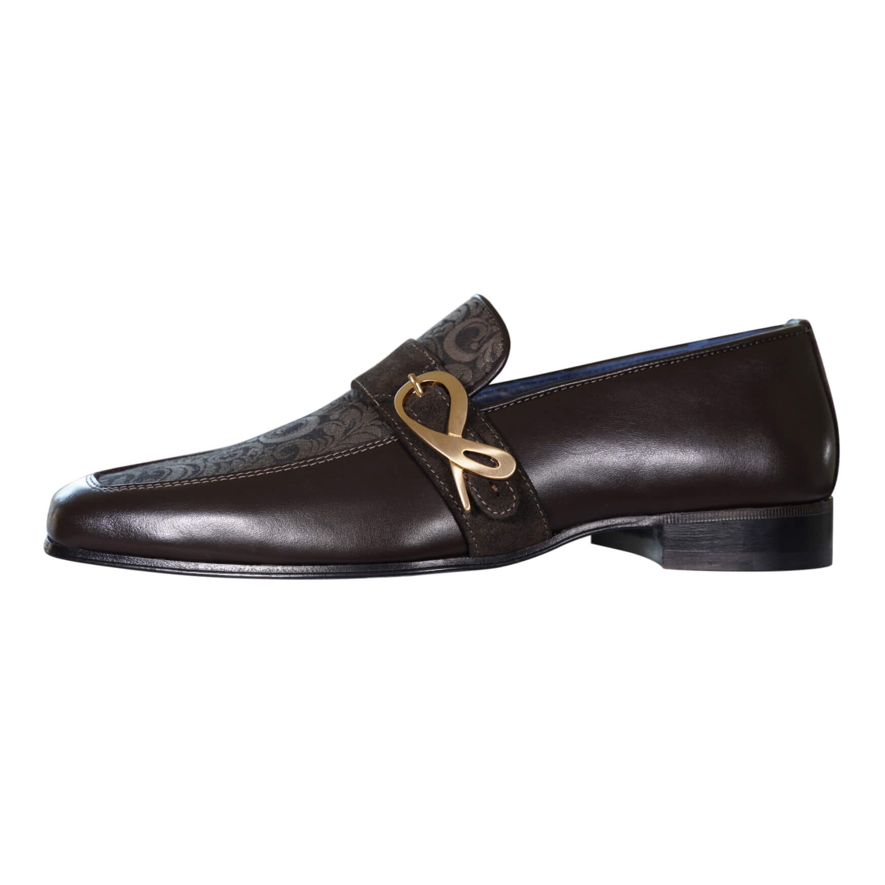 Chocolate Damascata Monk Loafers With Yellow Gold Buckle