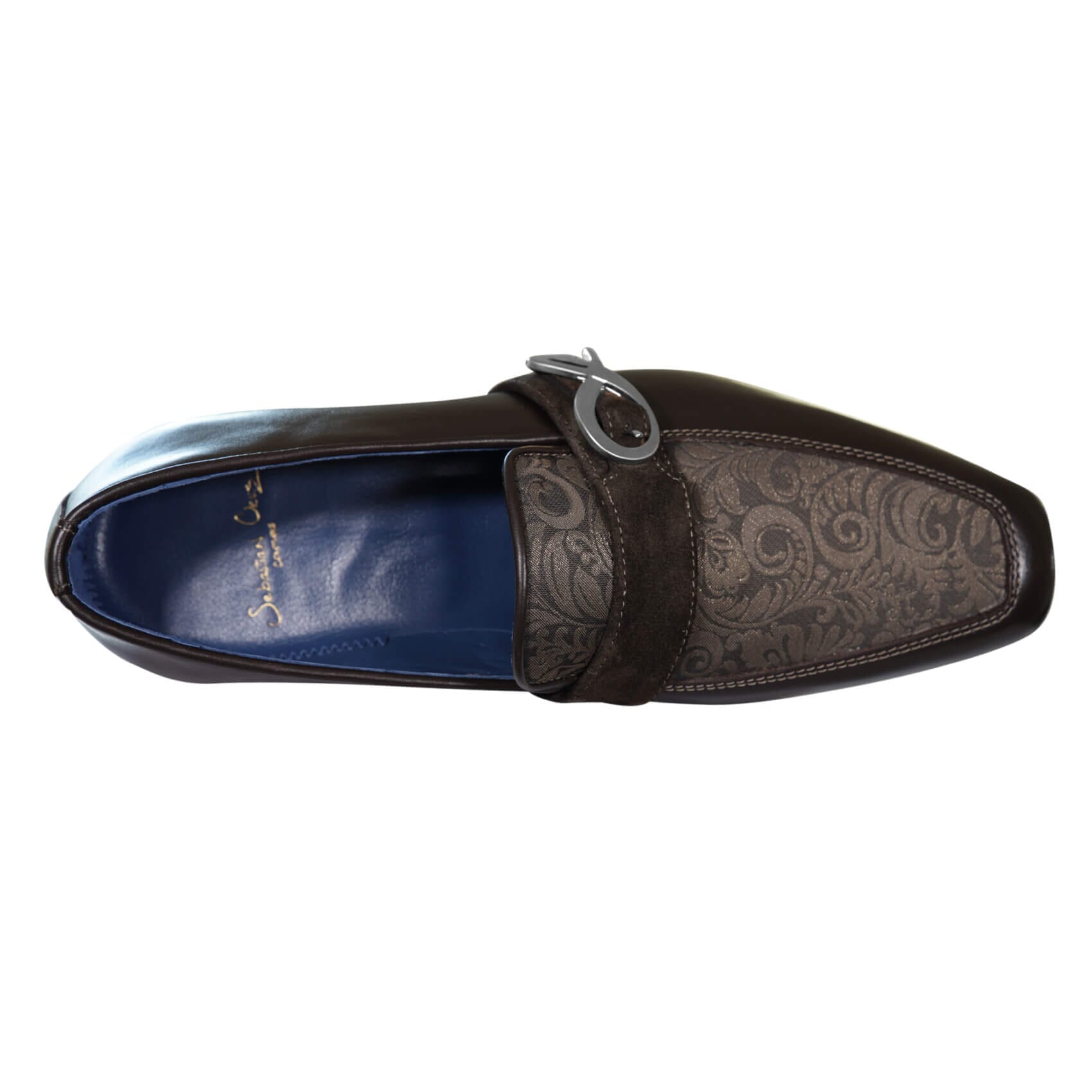 Chocolate Damascata Monk Loafers With Silver Buckle