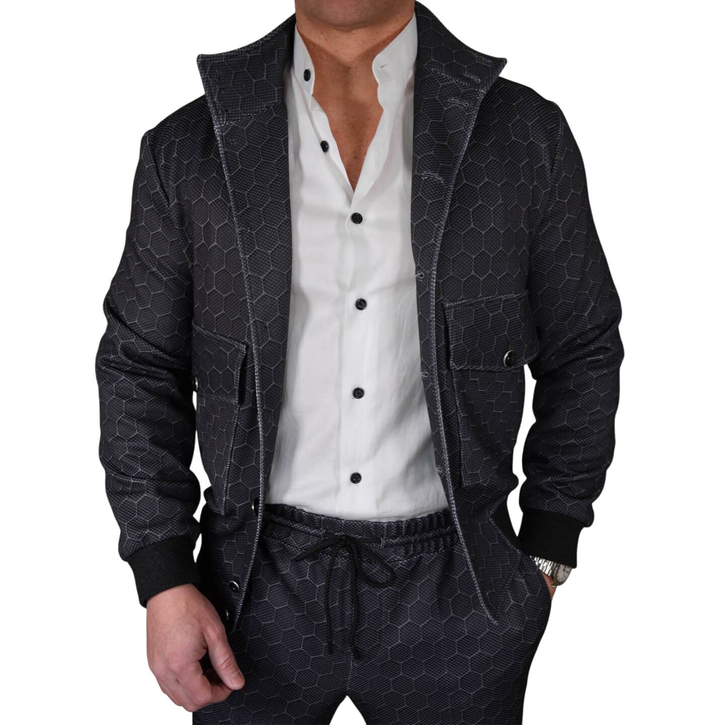 Charcoal Honeycomb Luxury Performance Bomber Jacket
