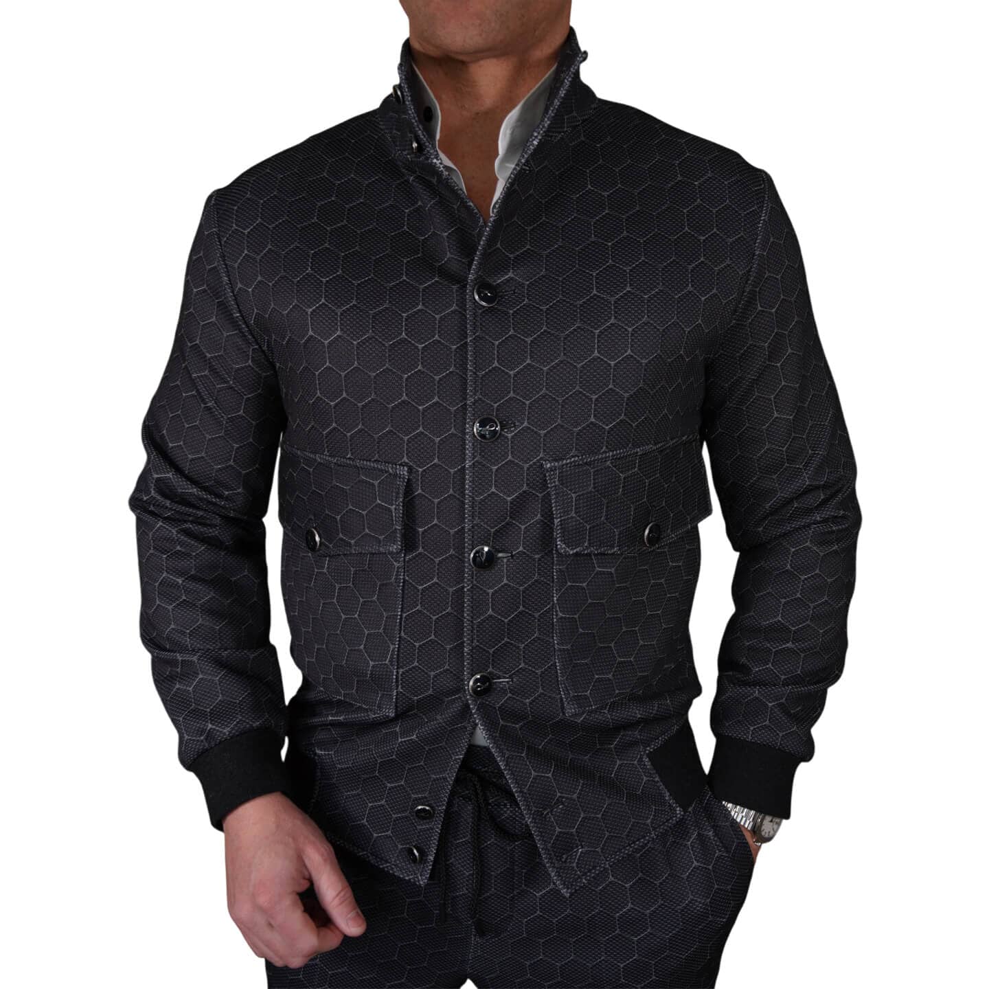 Charcoal Honeycomb Luxury Performance Bomber Jacket