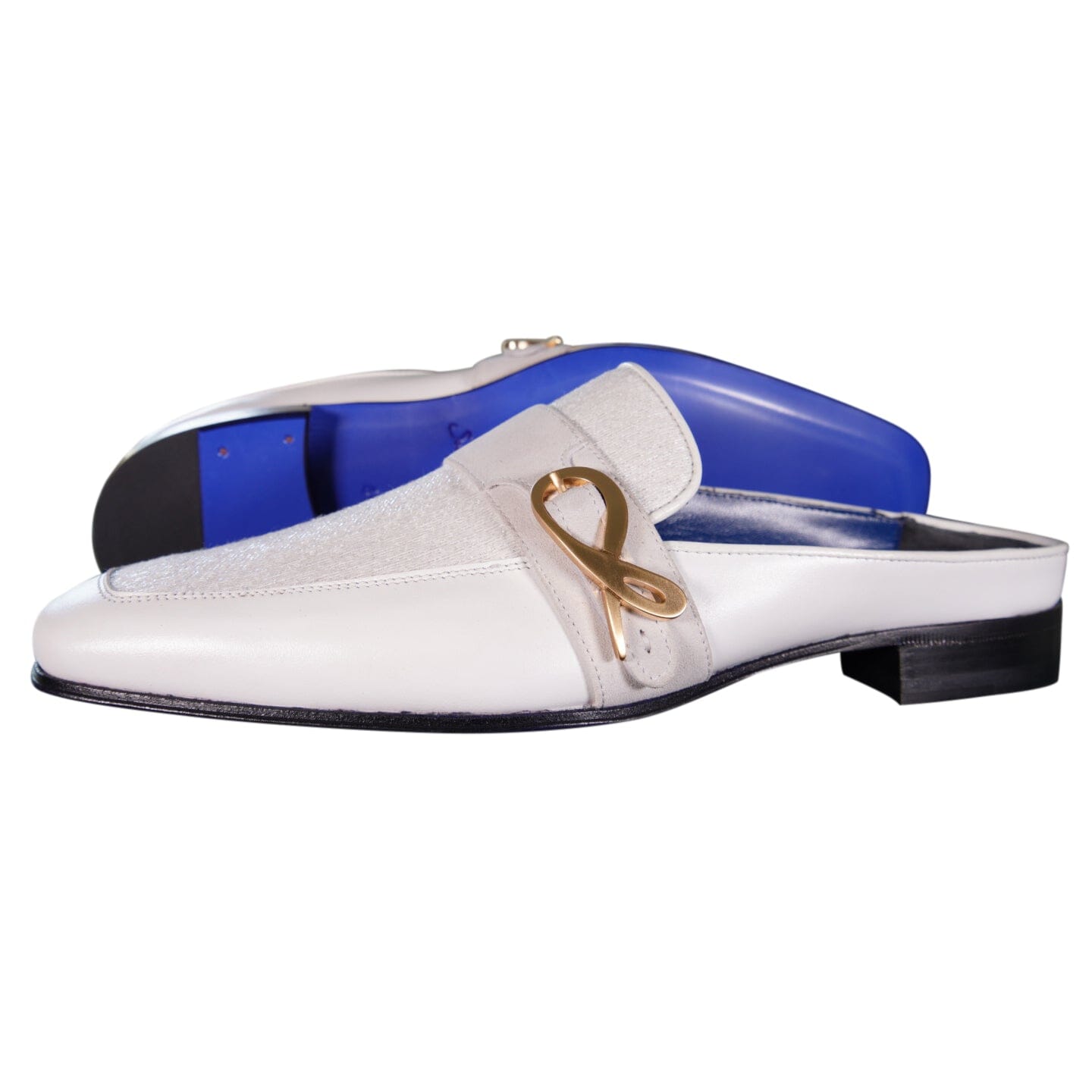 White Diamante With Yellow Gold Hardware Leather Slippers