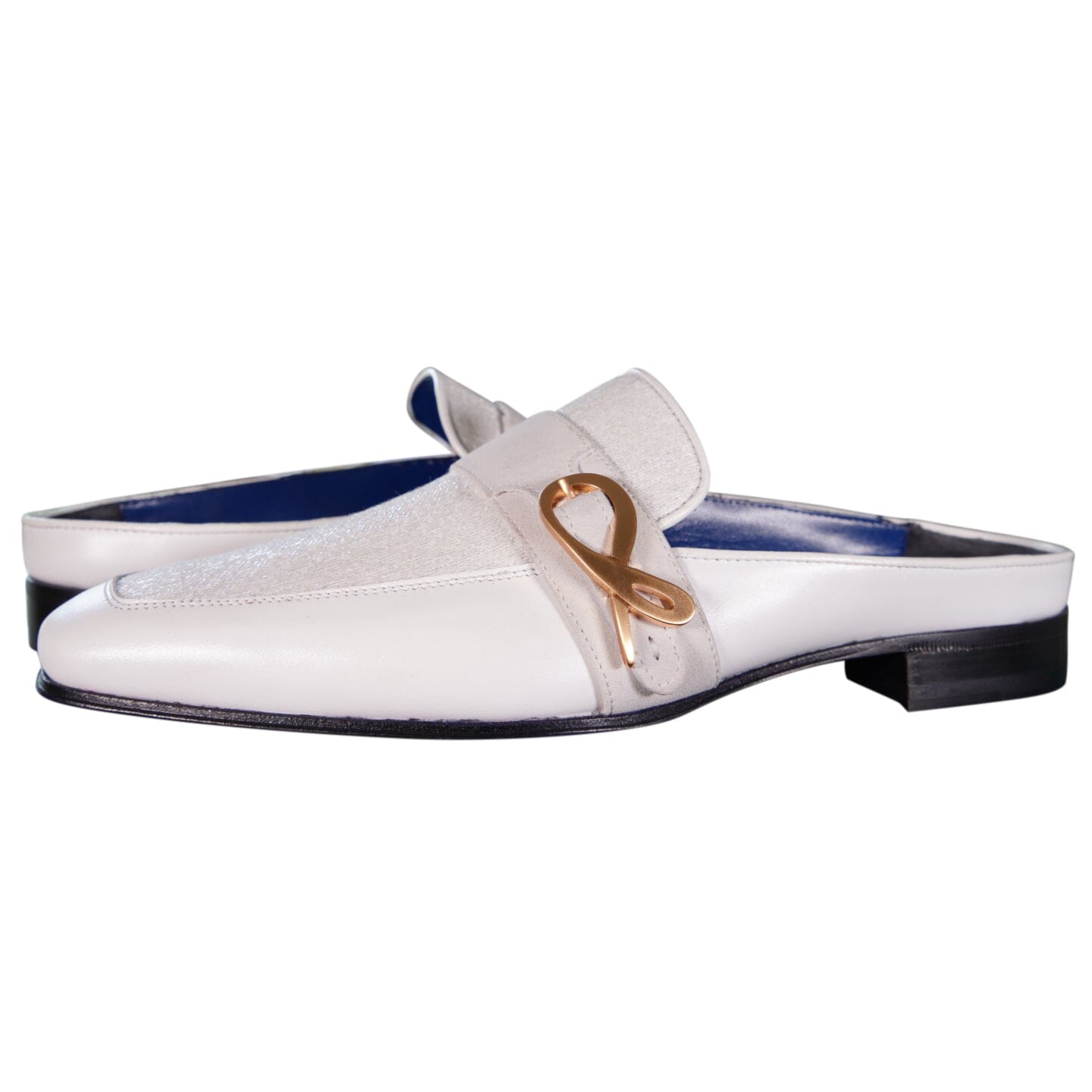 White Diamante With Rose Gold Hardware Leather Slippers