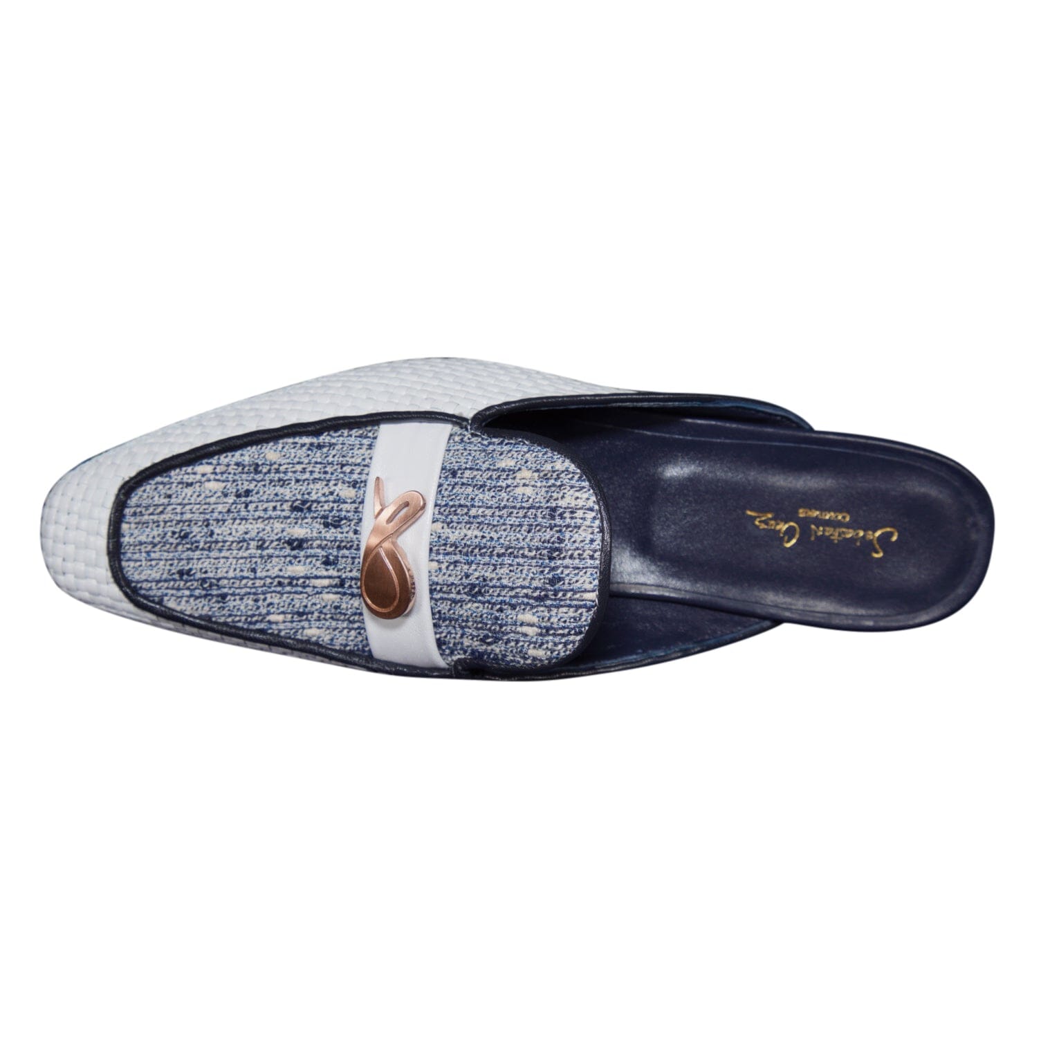 Cobalt Tweed Tessere Rose Gold Slipper