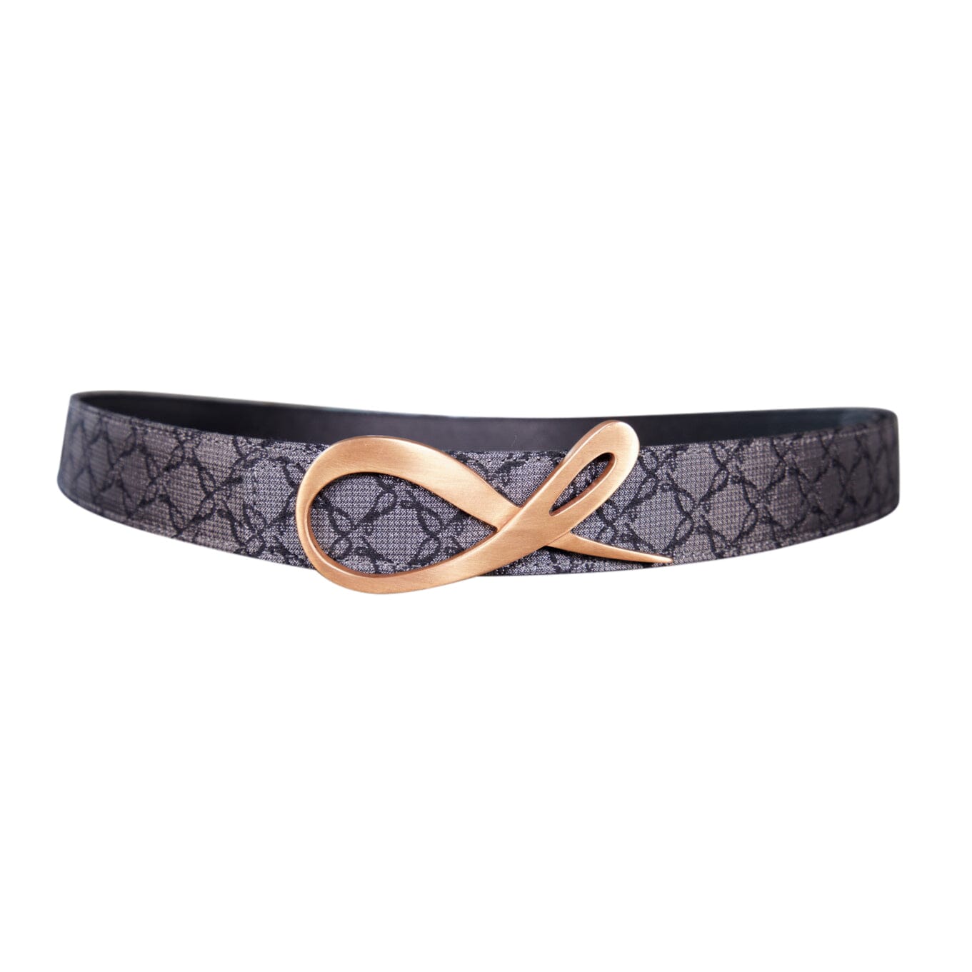 Charcoal Nero Logo Reversible Belt With Rose Gold Signature Buckle