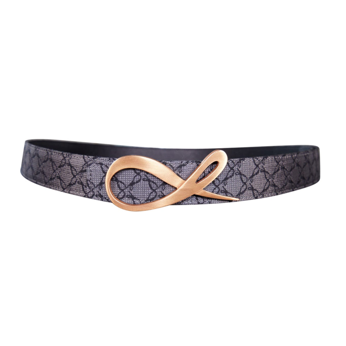 Charcoal Nero Logo Reversible Belt With Rose Gold Signature 