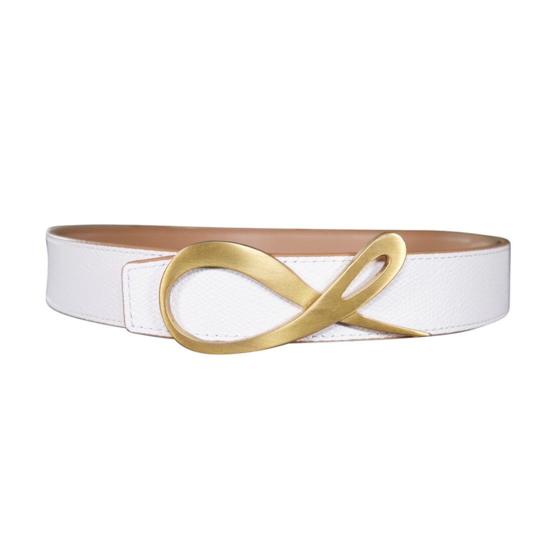 Latte Bianco Reversible Belt With Signature Gold Hardware