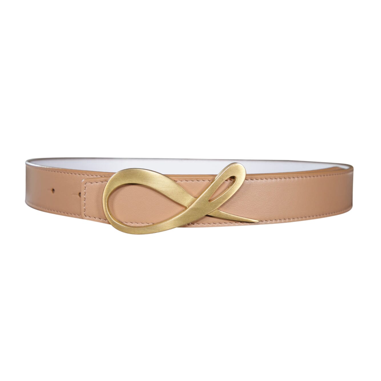 Latte Bianco Reversible Belt With Signature Gold Hardware