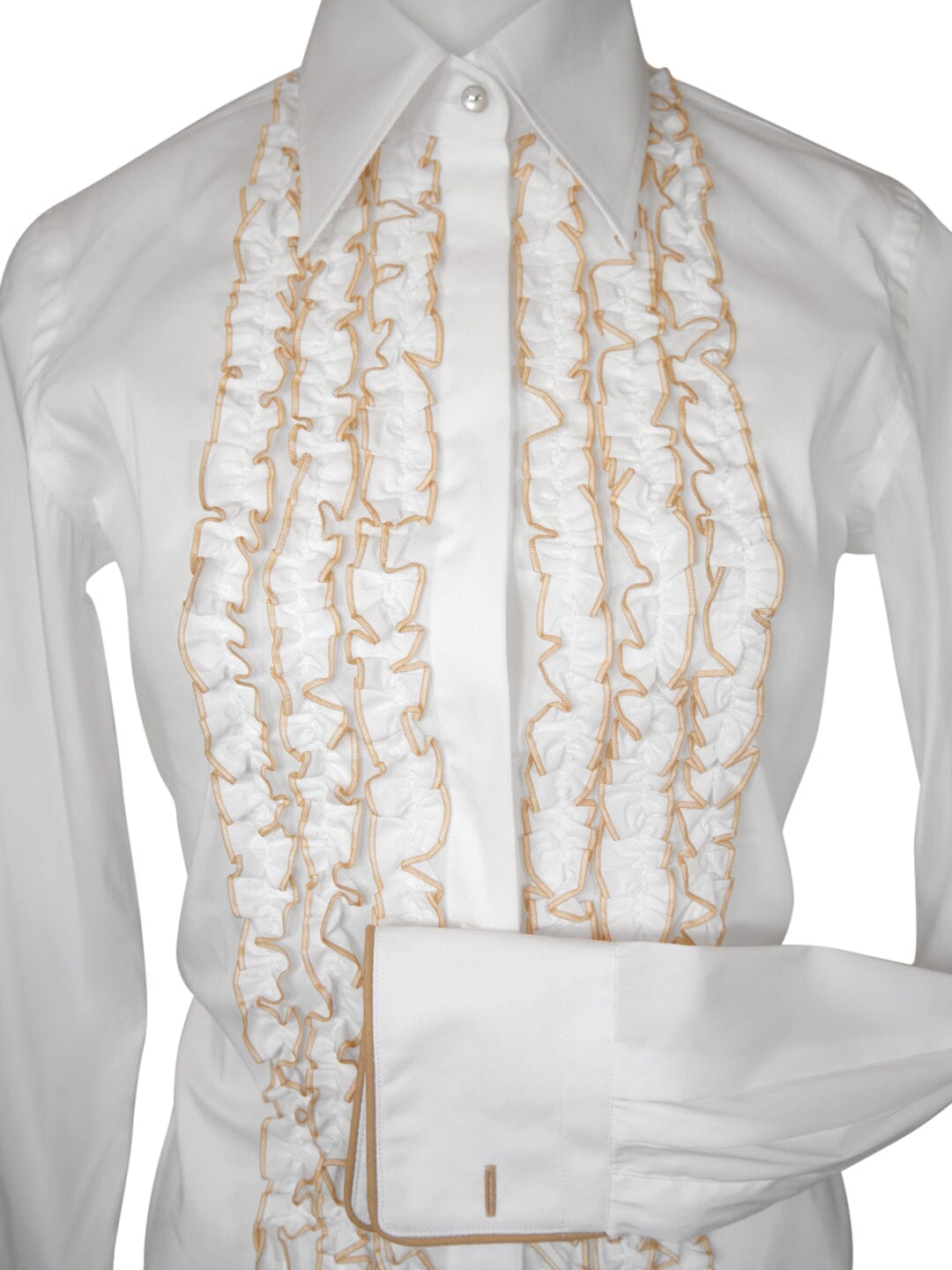 Fronzoli Tuxedo Blouse In White Gold