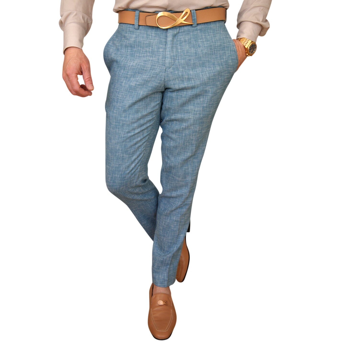 Teal Blu Lino Tweed Trousers