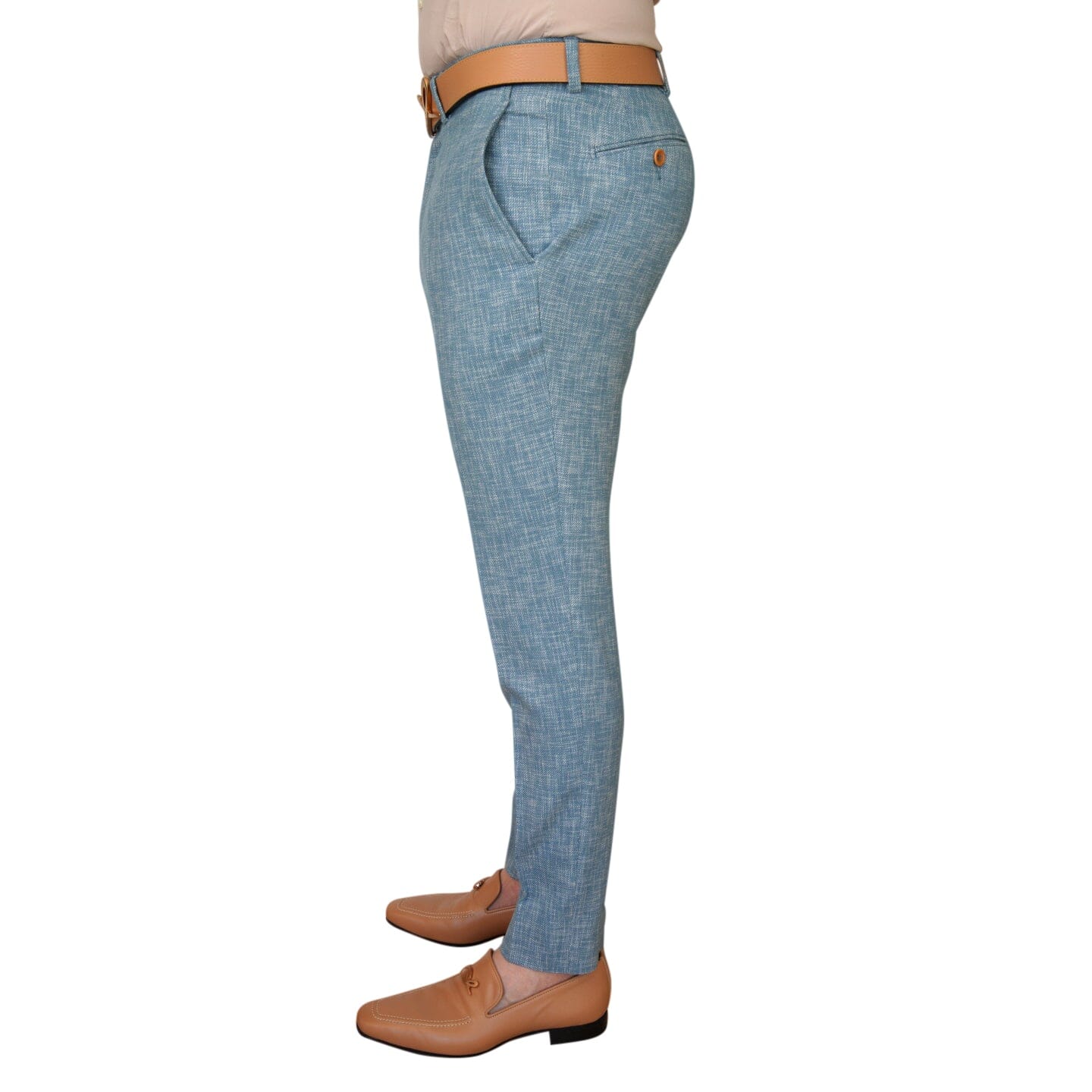 Teal Blu Lino Tweed Trousers