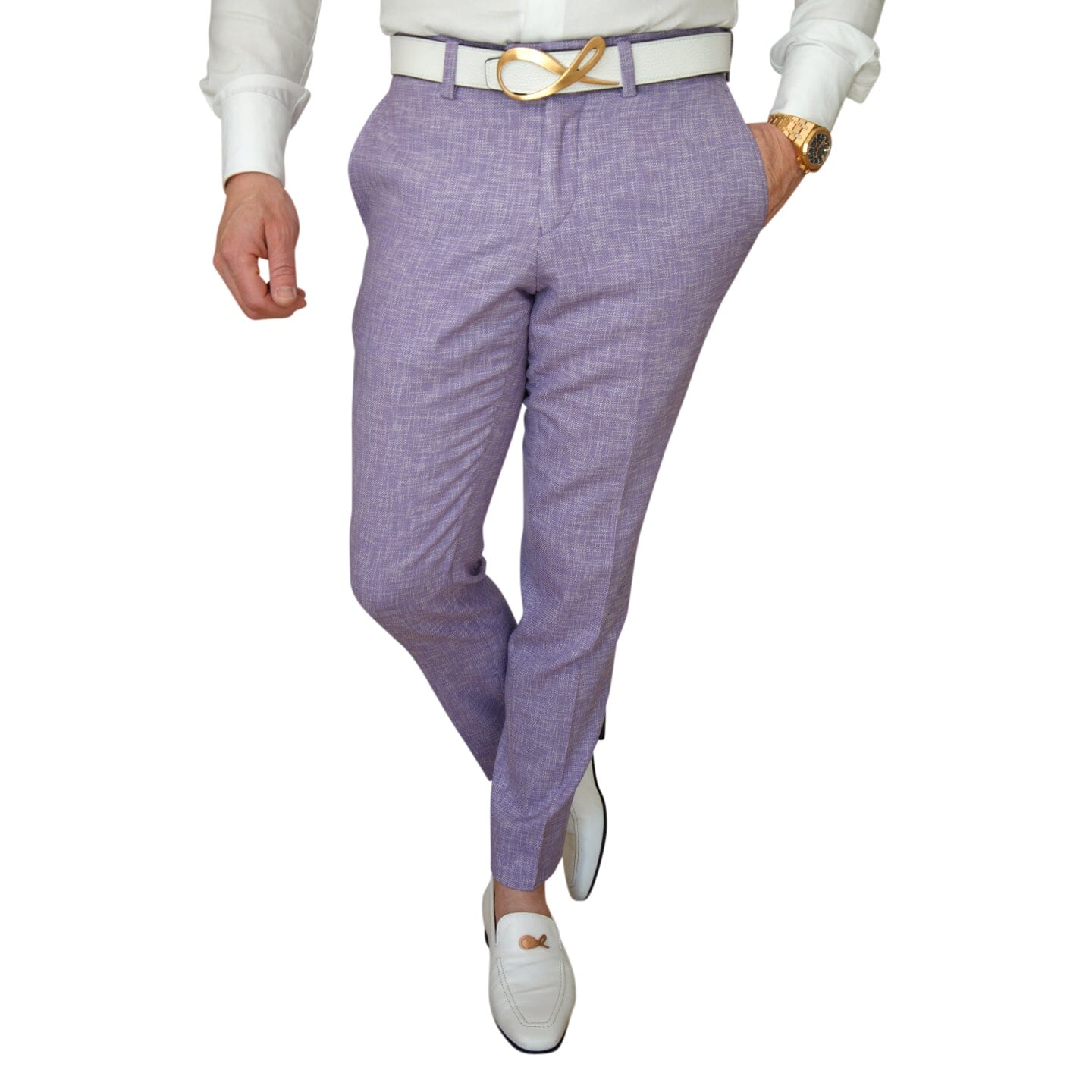 mens purple dress slacks Pronti Wide Leg Pants Slacks Big Leg 6046 Care Stretch Gabardine 72% Polyester / 24% Rayon / 4% Spandex Machine Wash Cold Men's Purple Golf Trousers. Bright,