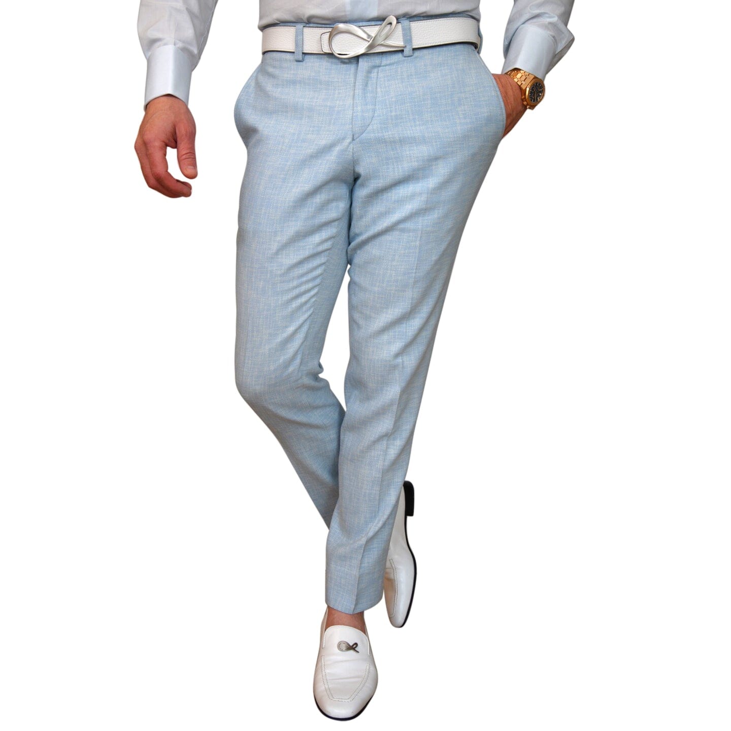 Baby Blu Lino Tweed Trousers
