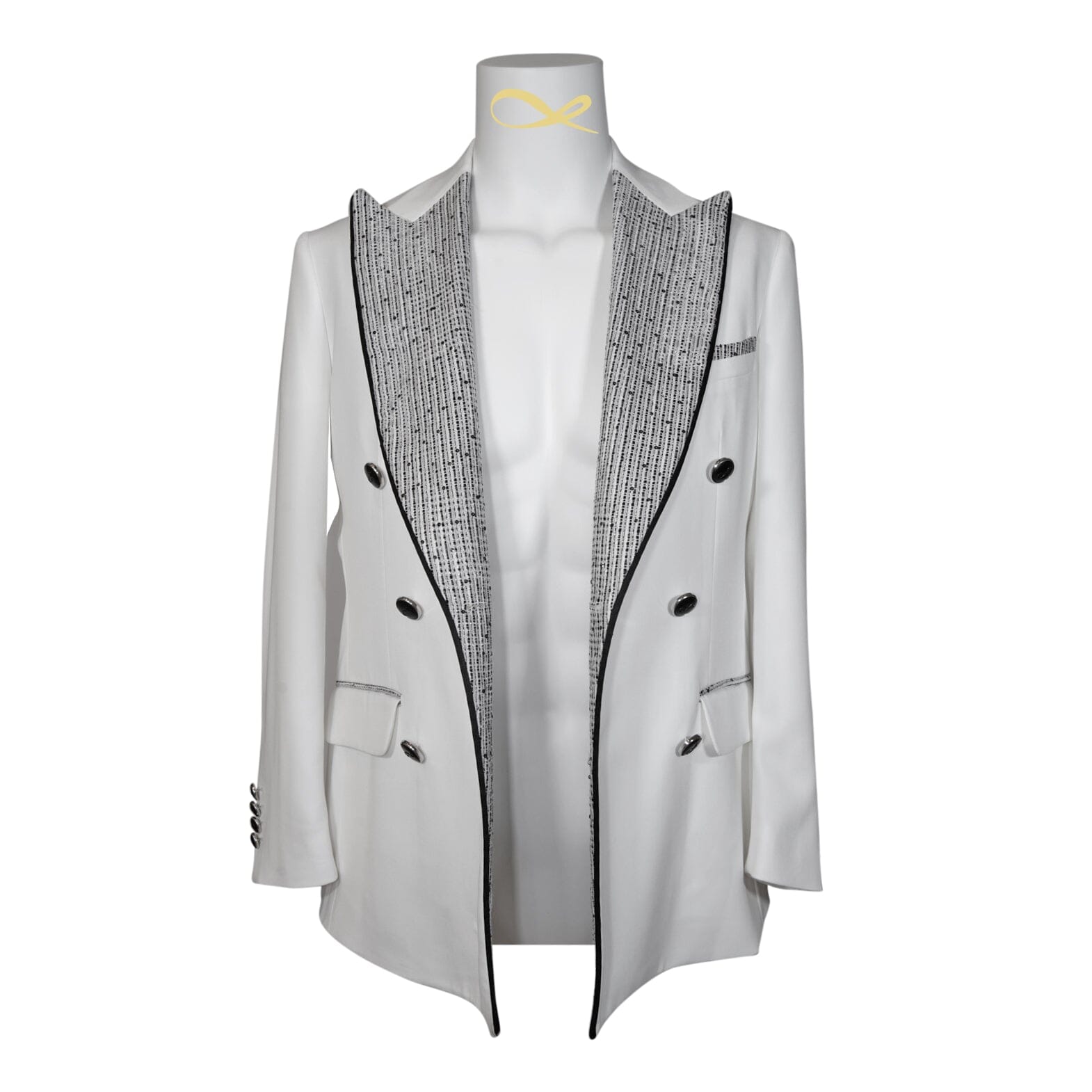 Bianco Tweed Paillette Double Breasted Jacket