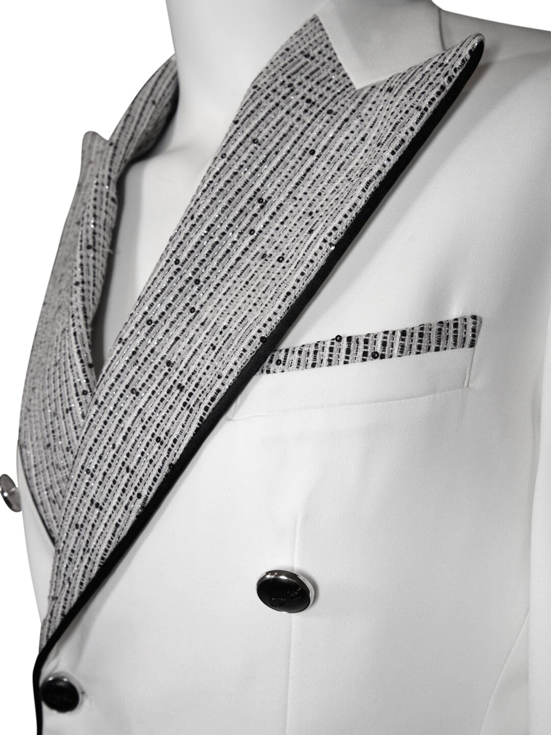 Bianco Tweed Paillette Double Breasted Jacket