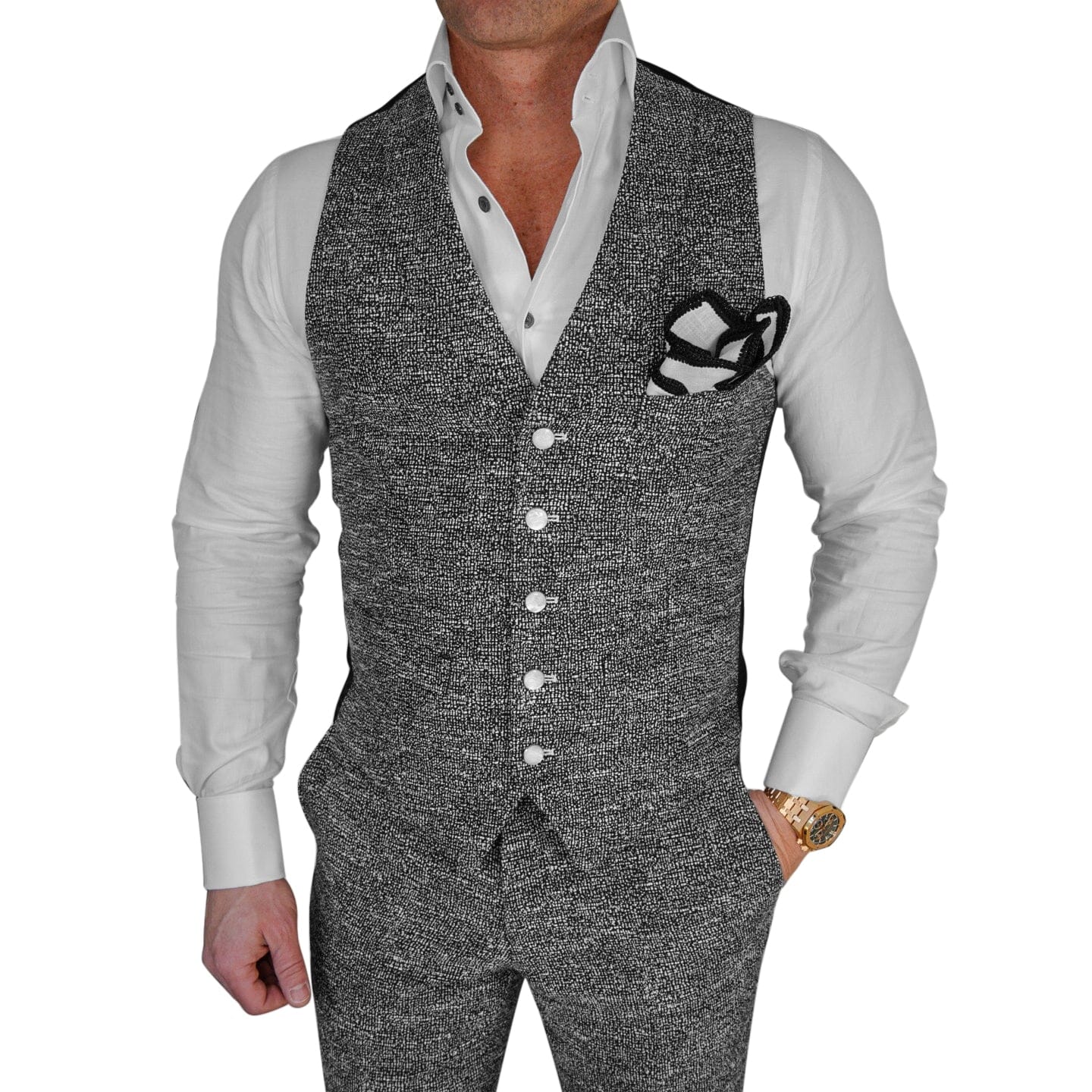 Carbon Grano Tweed Ciottoli Waistcoat @ The Vault