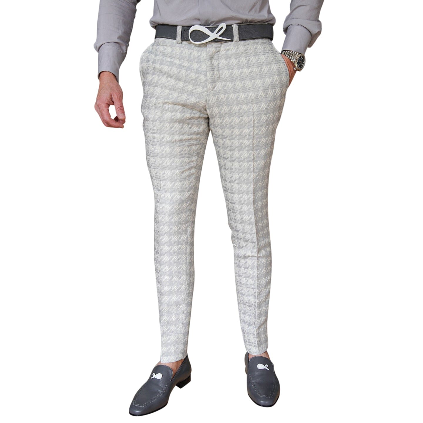 Oyster Grigio Houndstooth Trousers