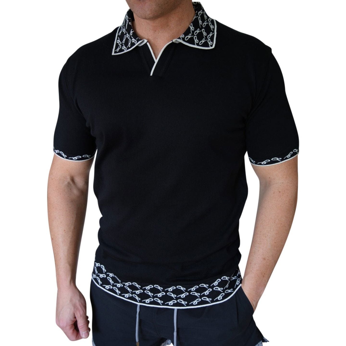 Nero Signature Logo Knit Contrast V Neck Polo
