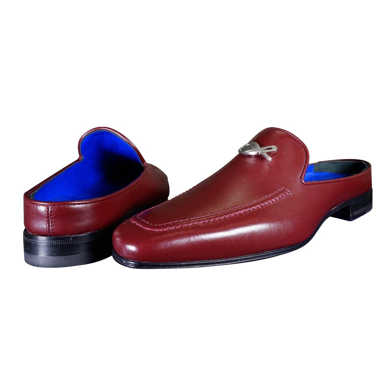 Bordo With Silver Hardware Leather Slippers
