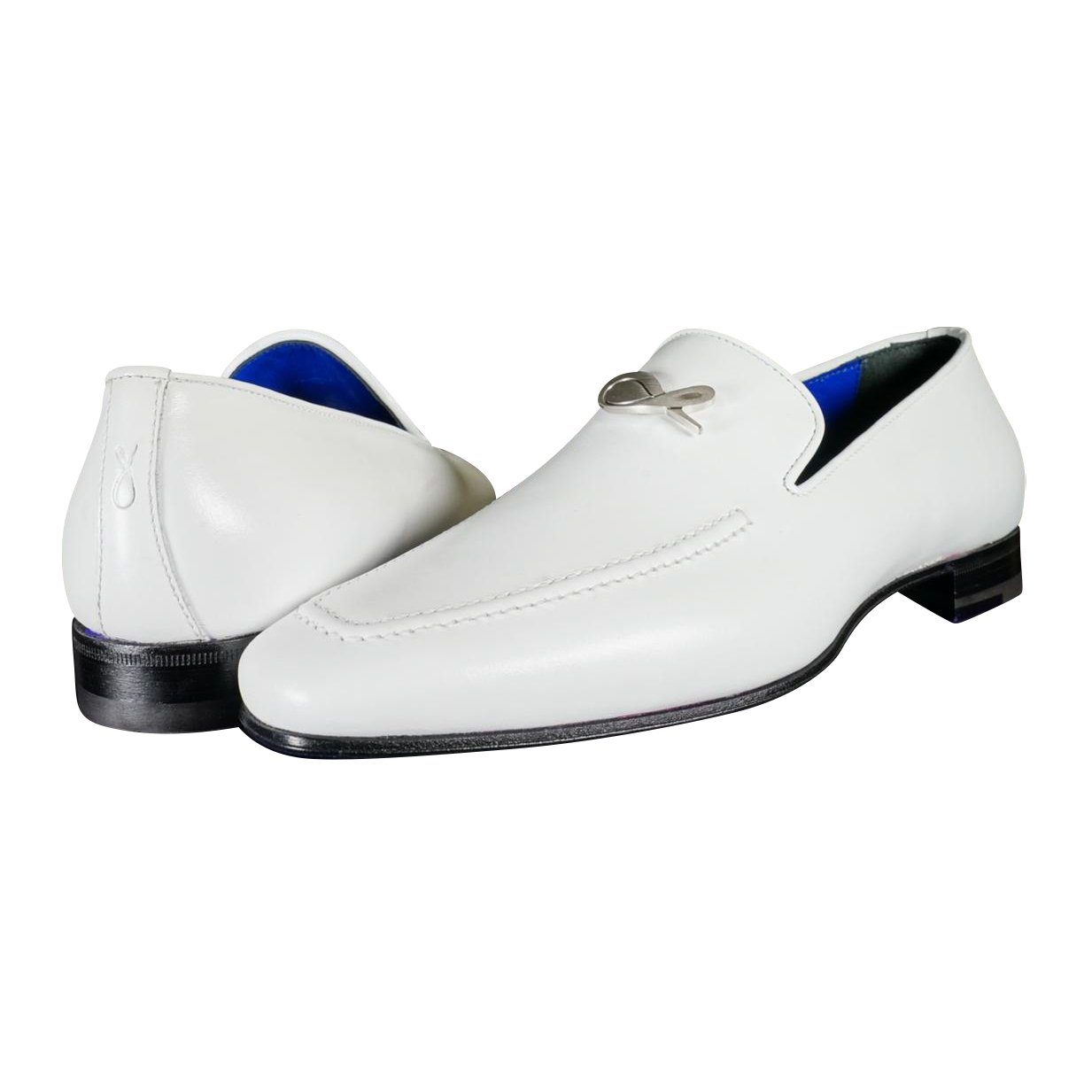 Bianco With Silver Hardware Leather Loafers @ The Vault