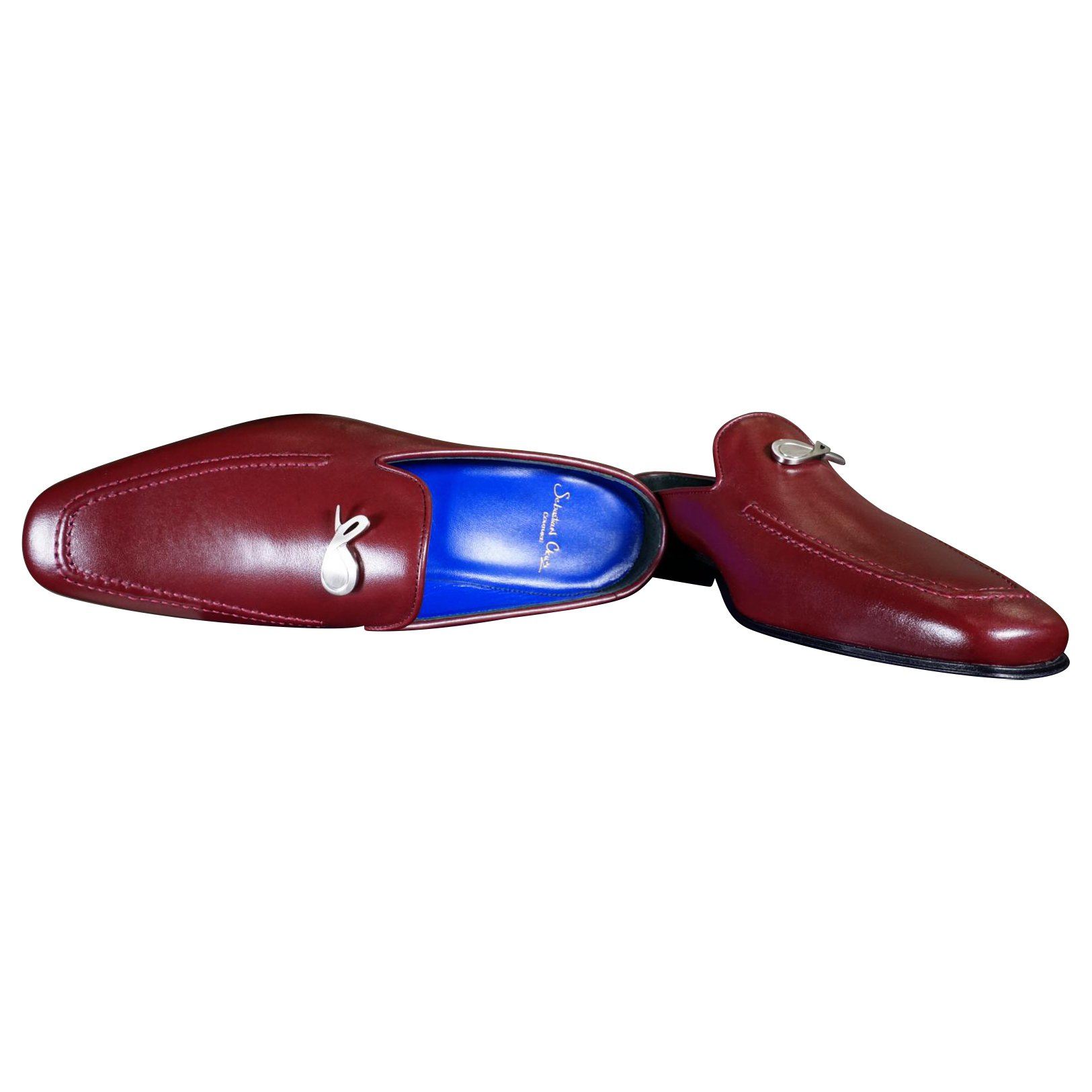 Bordo With Silver Hardware Leather Slippers