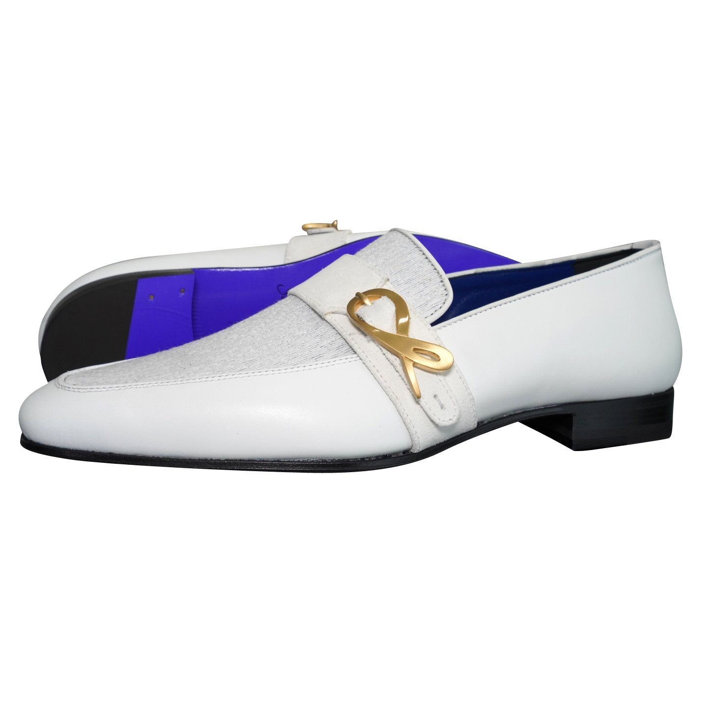 White Diamante Leather Monk Loafers