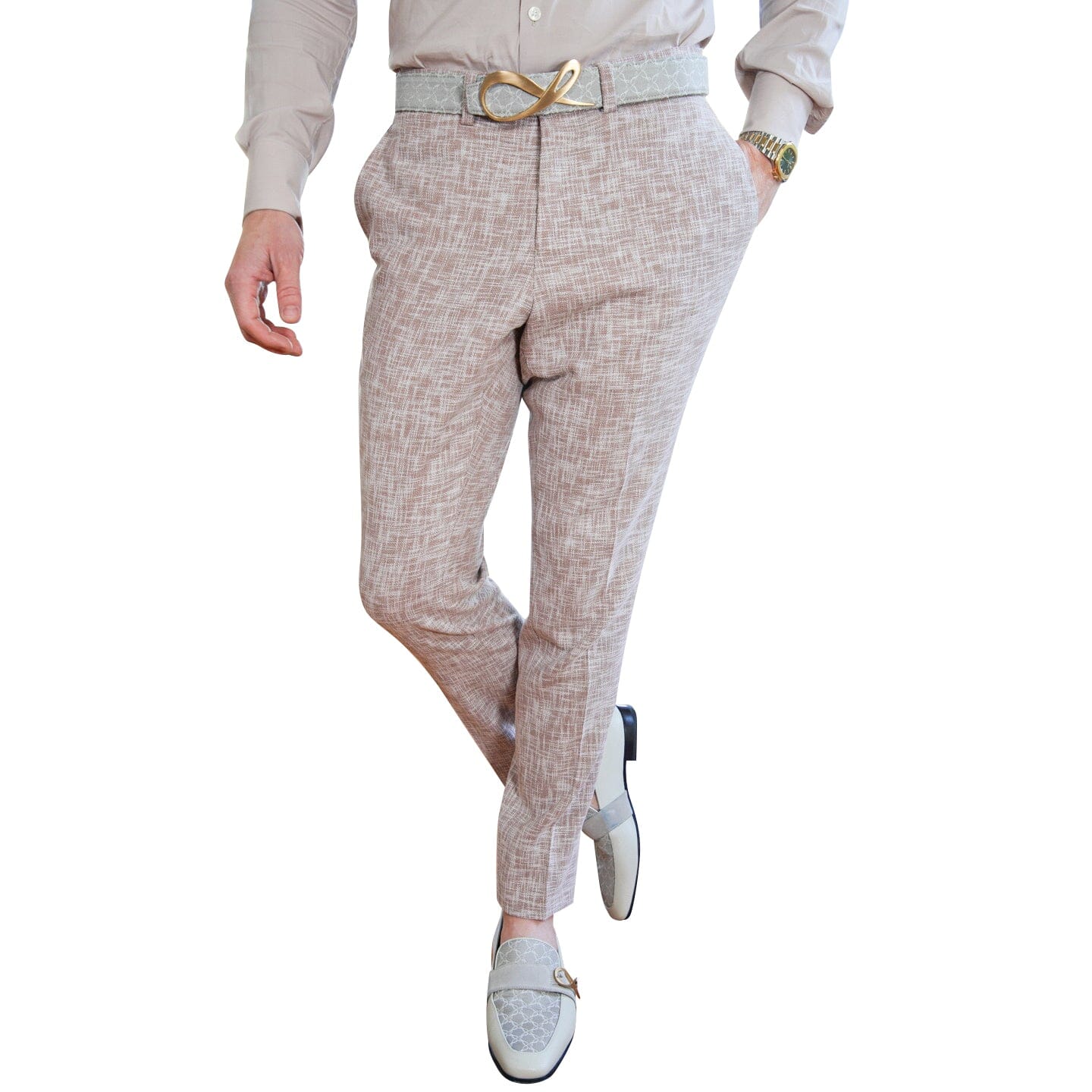 Nude Blush Lino Tweed Trousers