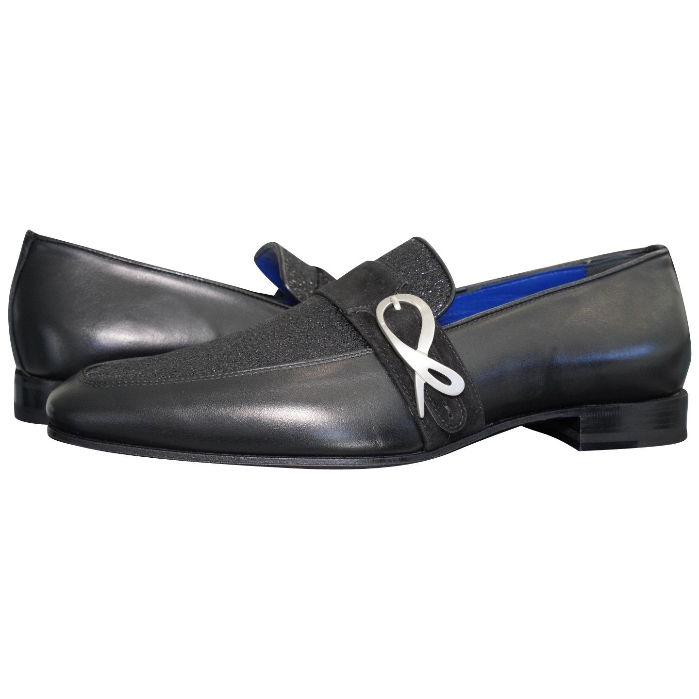 Black Diamante Leather Monk Silver Loafer @ The Vault