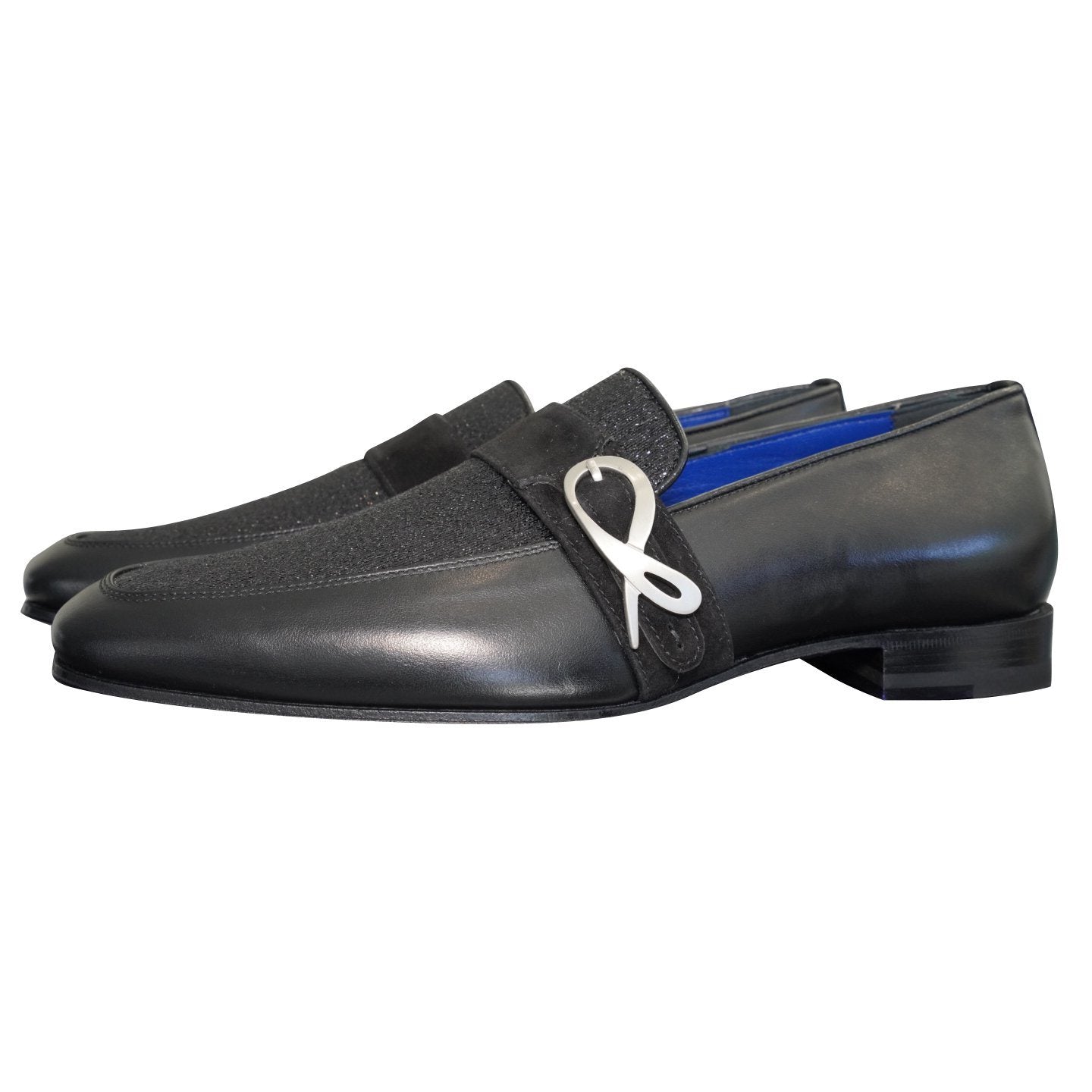 Black Diamante Leather Monk Silver Loafer