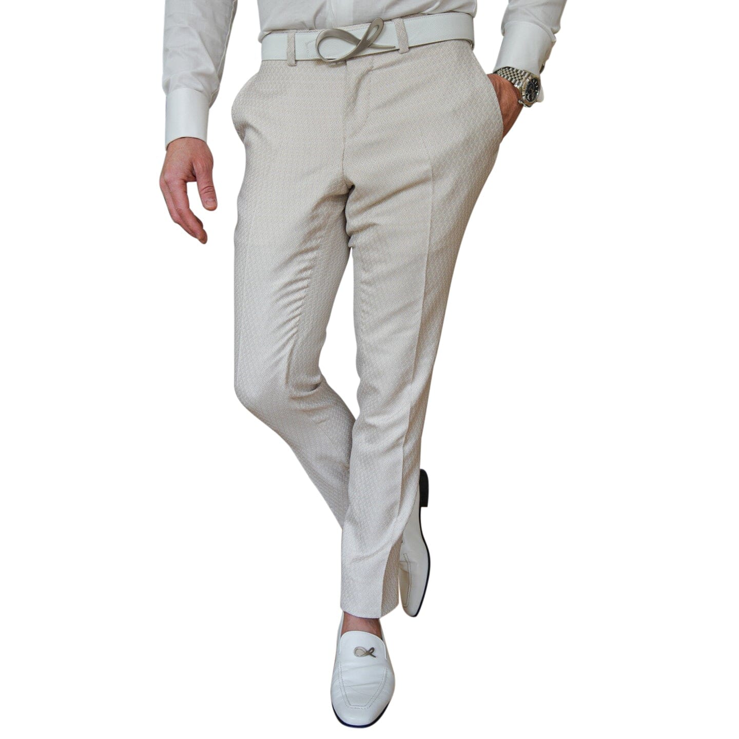 Latte Herringbone Trousers