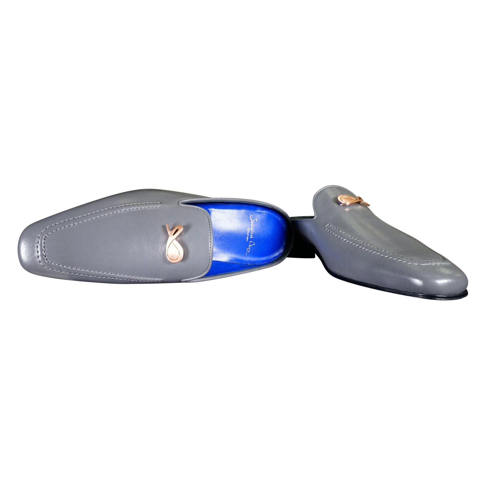 Grafite With Rose Gold Hardware Leather Slippers