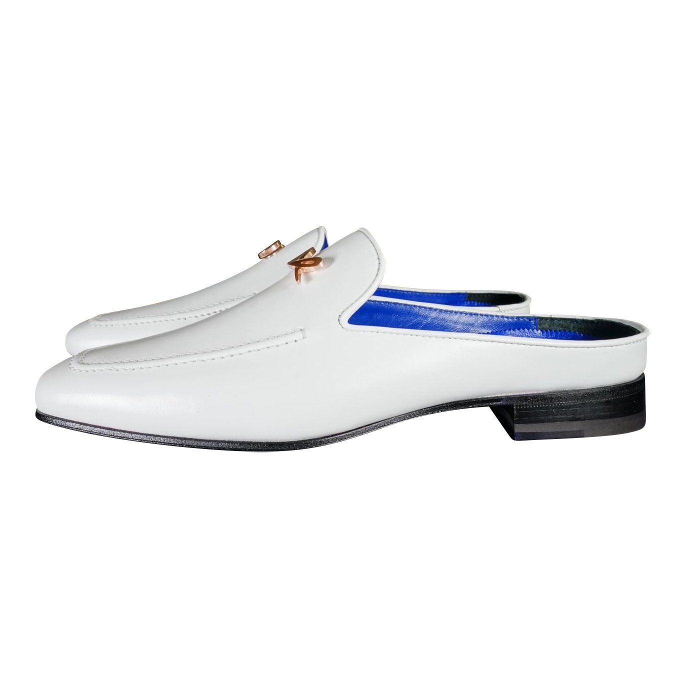 Bianco With Rose Gold Hardware Leather Slippers