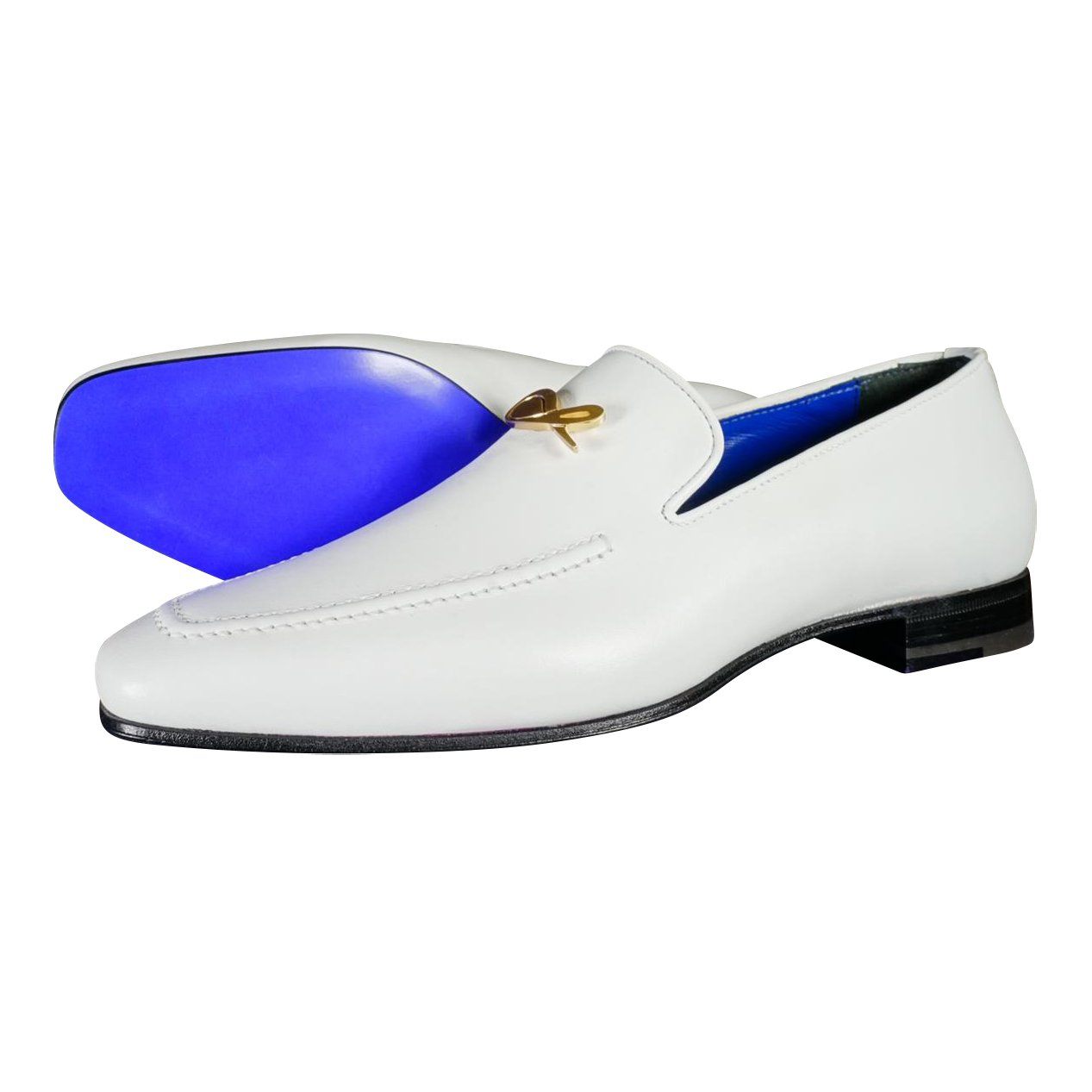 Bianco with Yellow Gold Hardware Leather Loafers 45