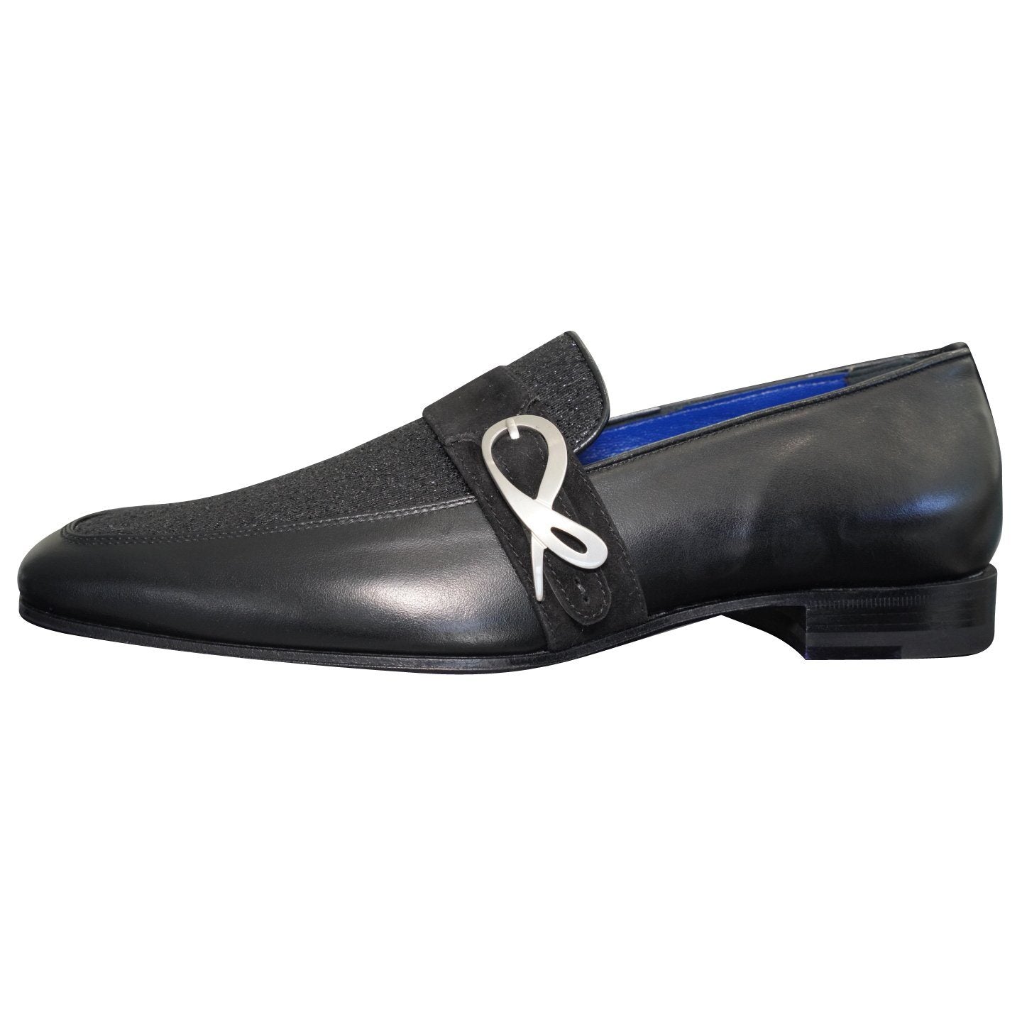 Black Diamante Leather Monk Silver Loafer @ The Vault