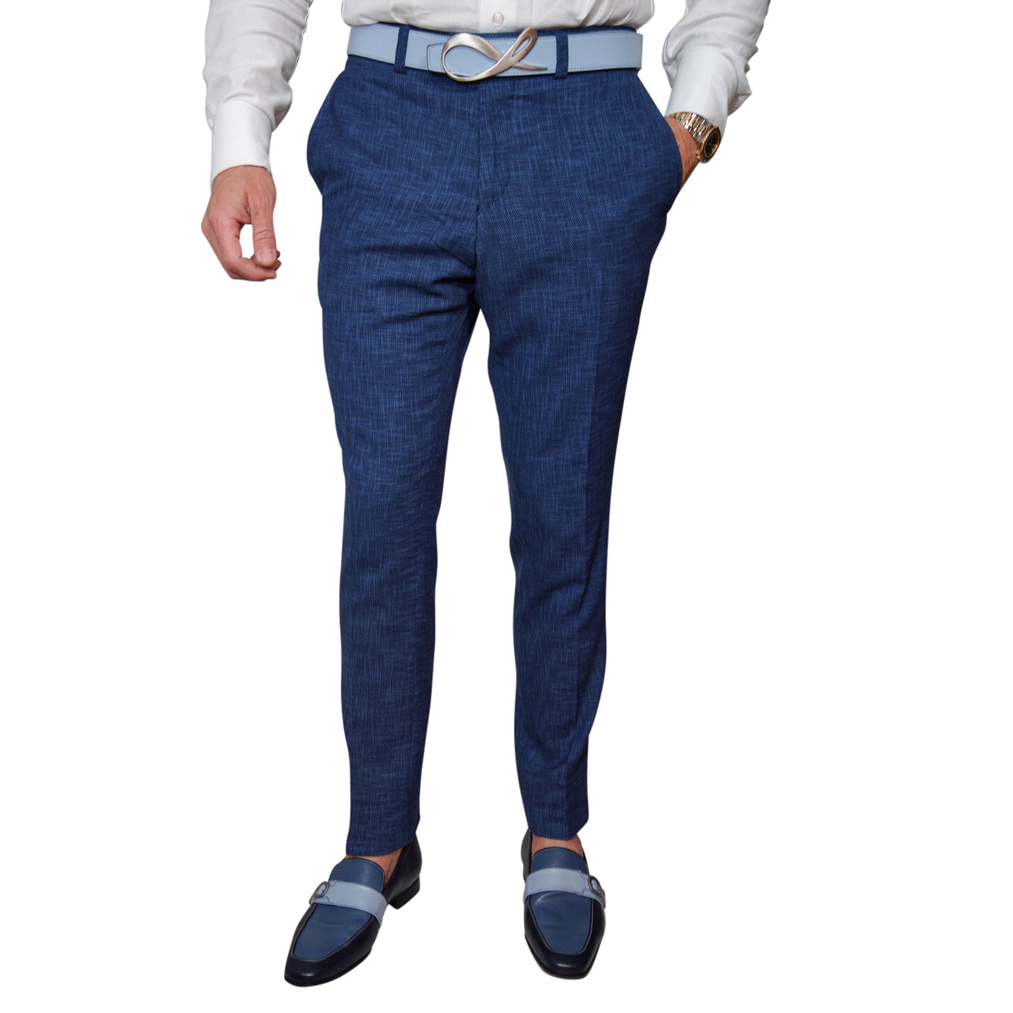 Prussian Blu Lino Tweed Trousers @ The Vault