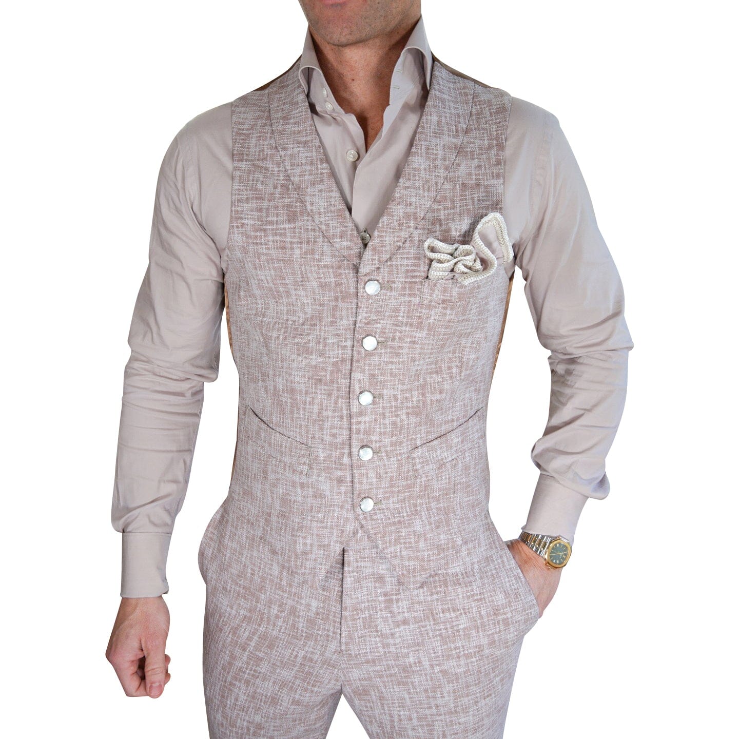 Nude Blush Lino Tweed Ciottoli Waistcoat