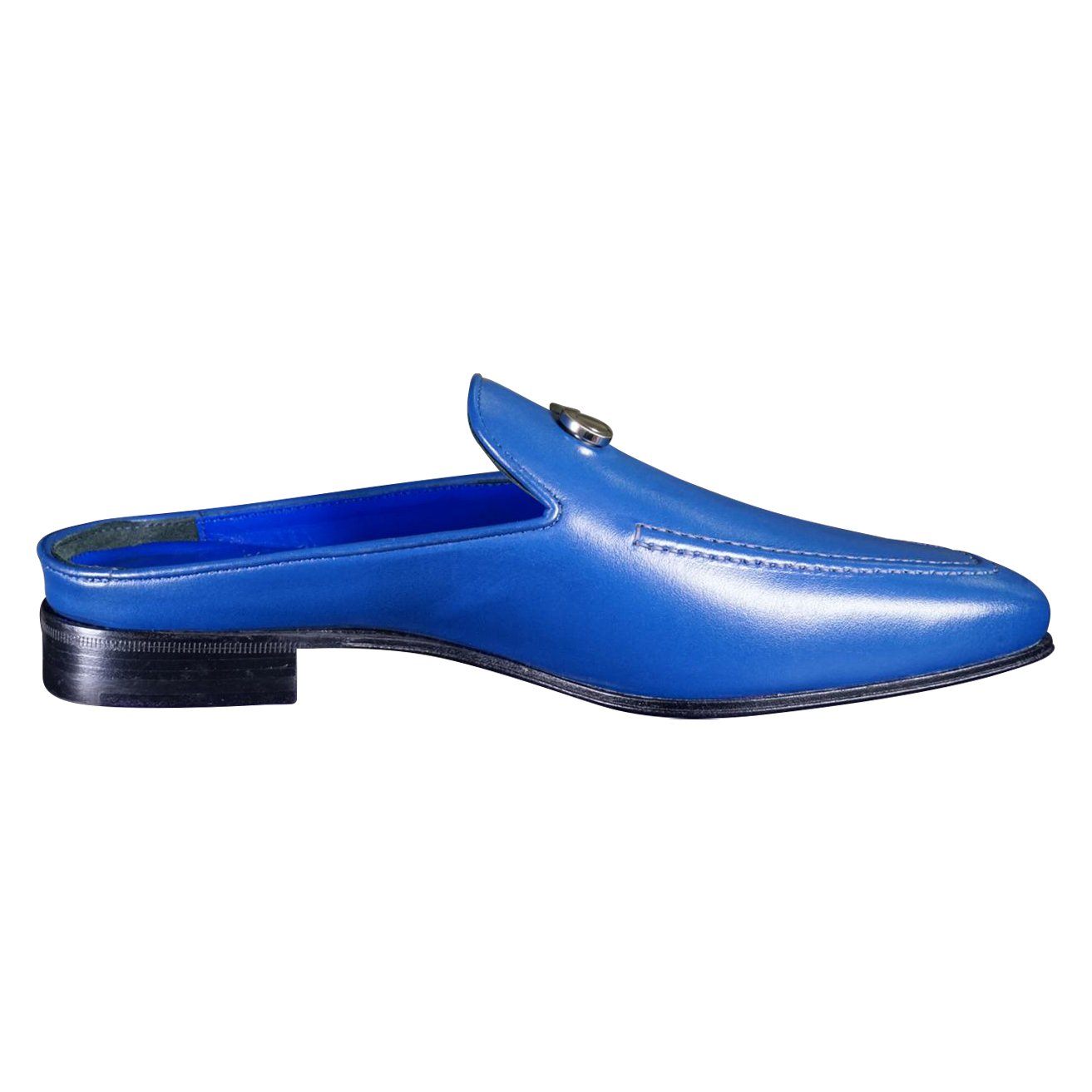 Cobalt With Silver Hardware Leather Slipper