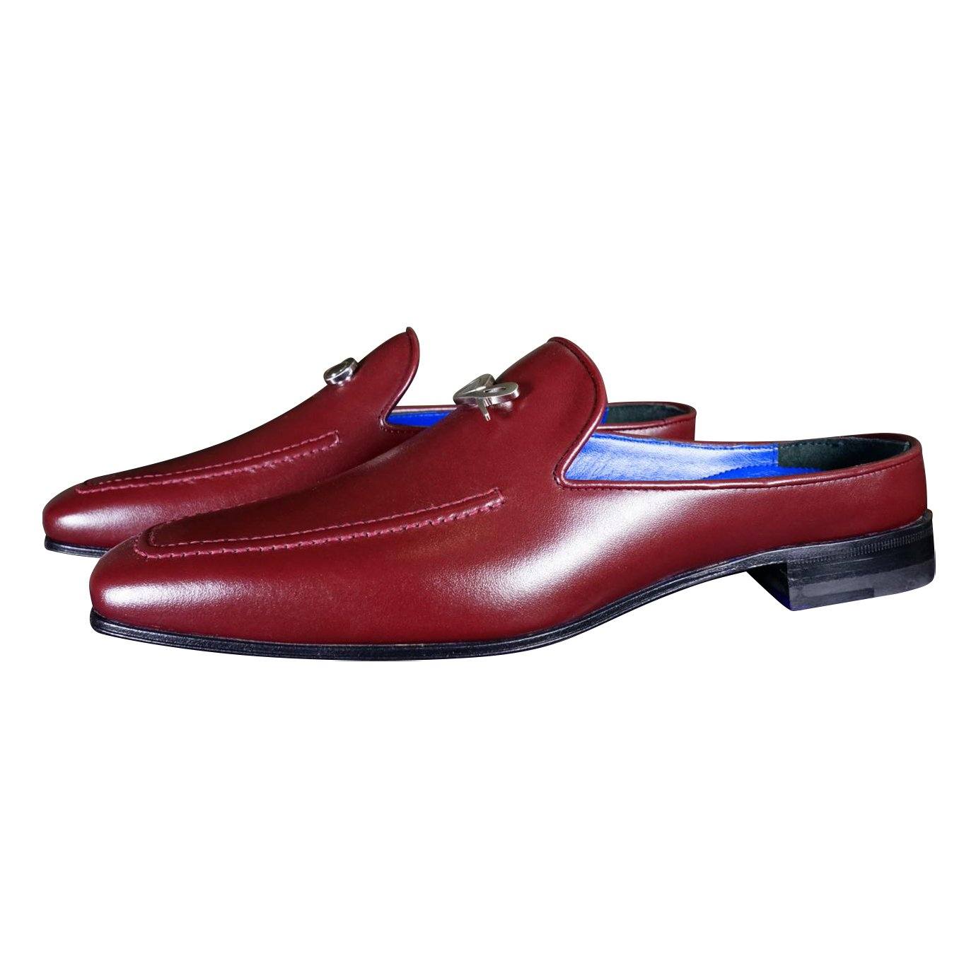 Bordo With Silver Hardware Leather Slippers