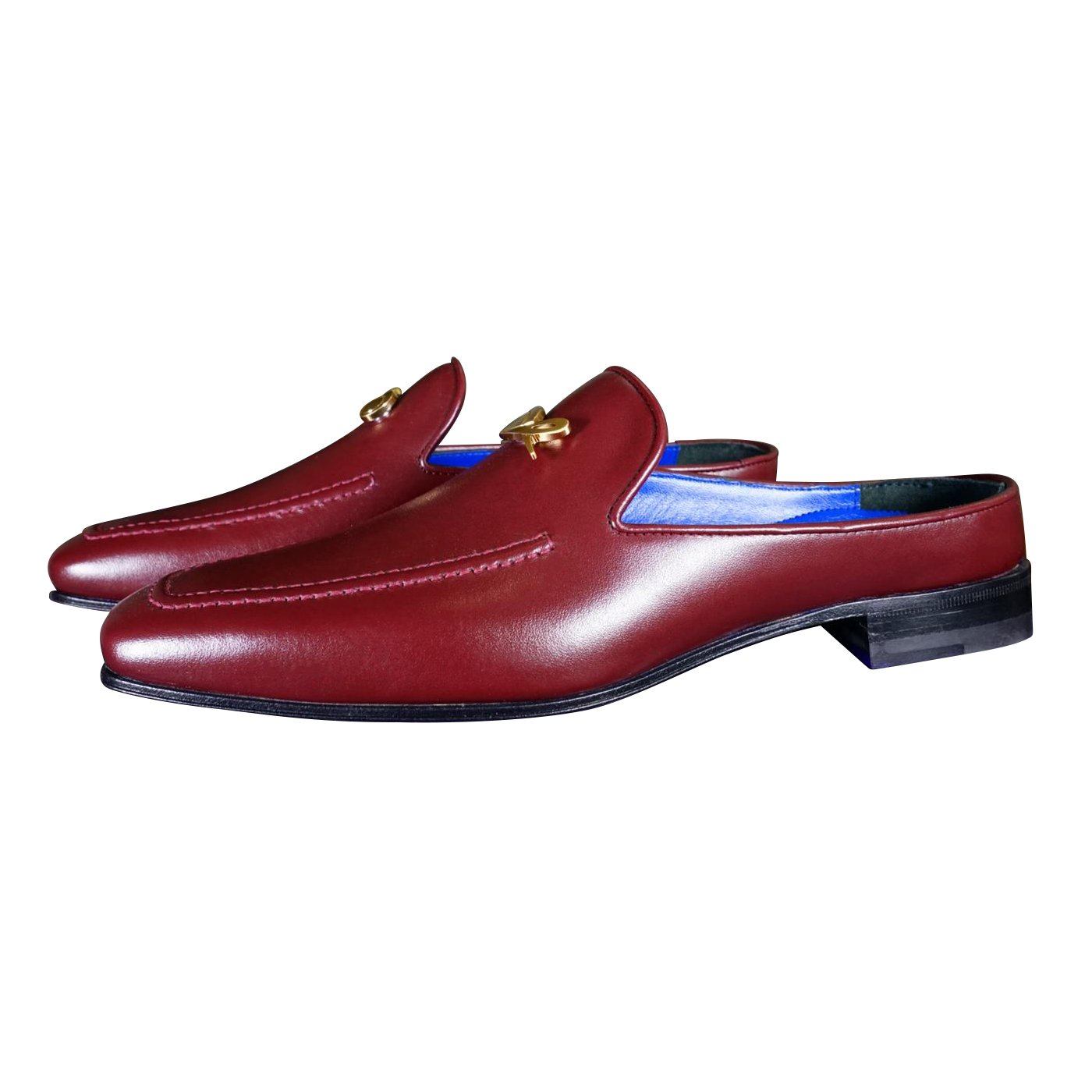 Bordo With Yellow Gold Hardware Leather Slippers